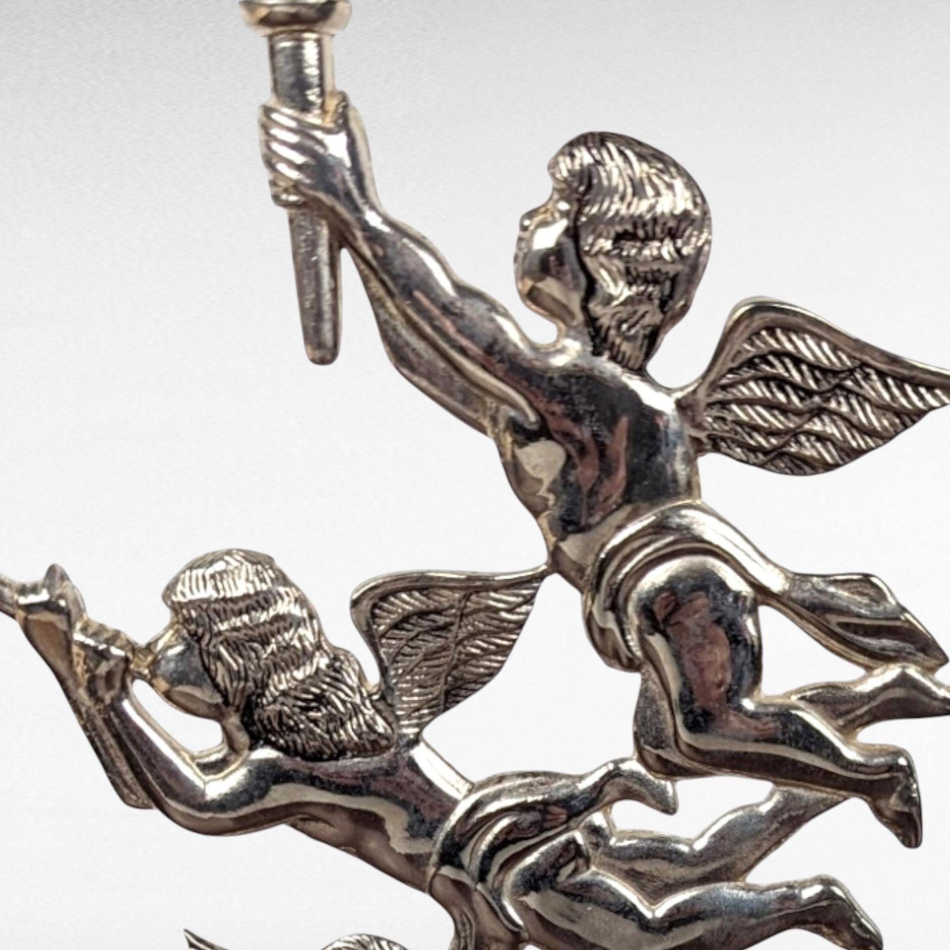 Godinger Silver Plate Candlestick, Cherub Candle Holder, Angel Candle Holder, Vintage Home Decor