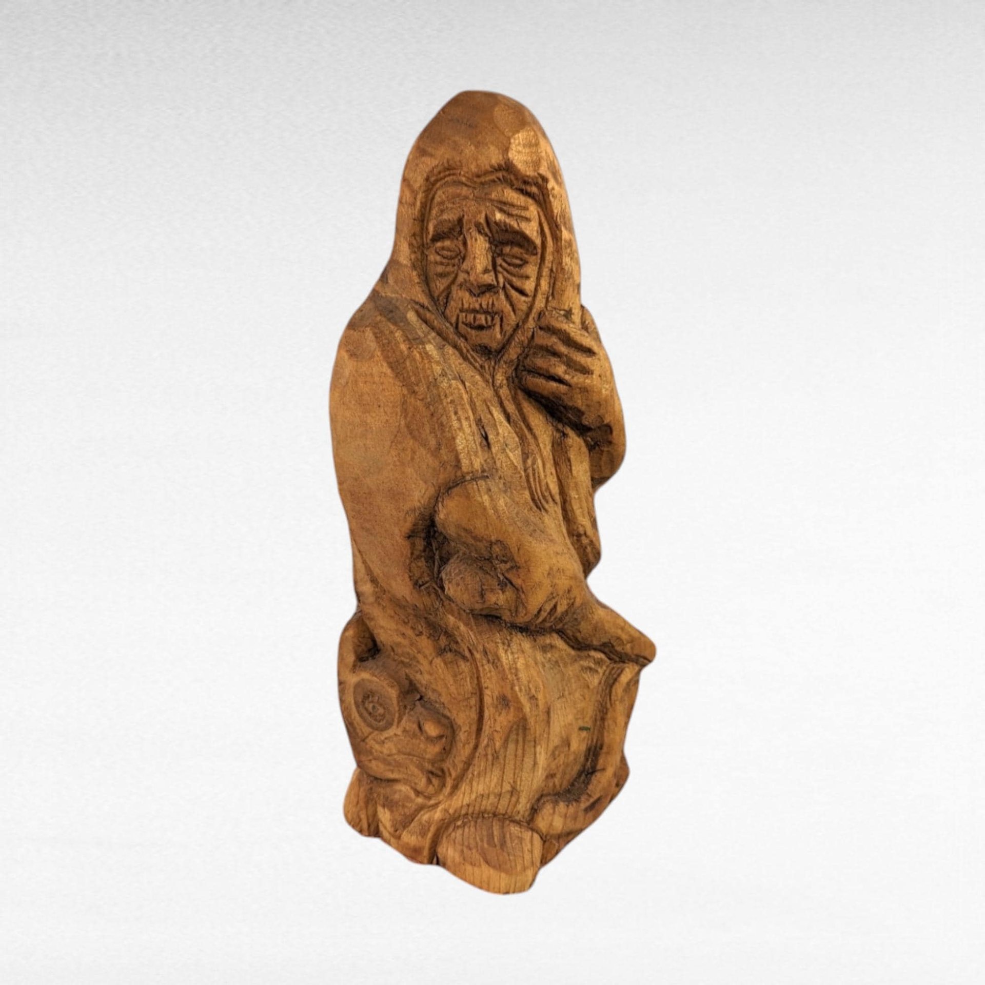 Hand Carved Wooden Figure,  Cloaked Person Sculpture,  Wood Art,  Folk Art,  Artisan Crafted,  Wooden Statue,  Home Decor,  Unique Gift