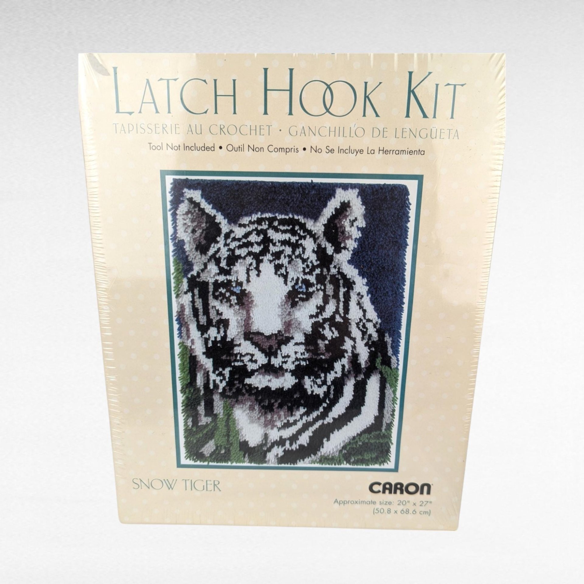 Vintage WonderArt Latch Hook Kit, Snow Tiger, Sealed, Caron International, Craft Kit, Rug Making,  DIY Project, Tiger Decor