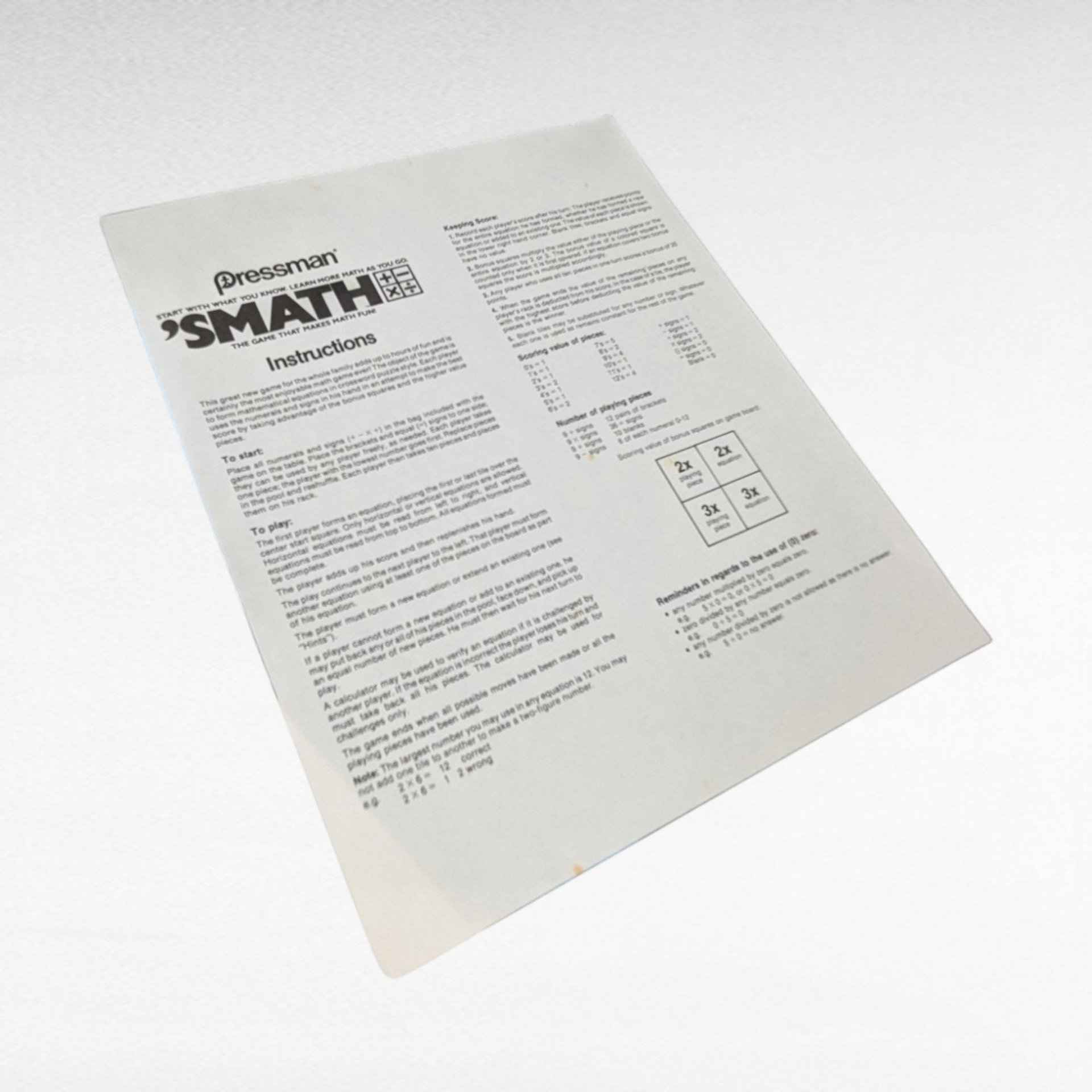 1986 Pressman Smath Game, Vintage Math Game, Educational Game, Family Game, Board Game, Collectible Game