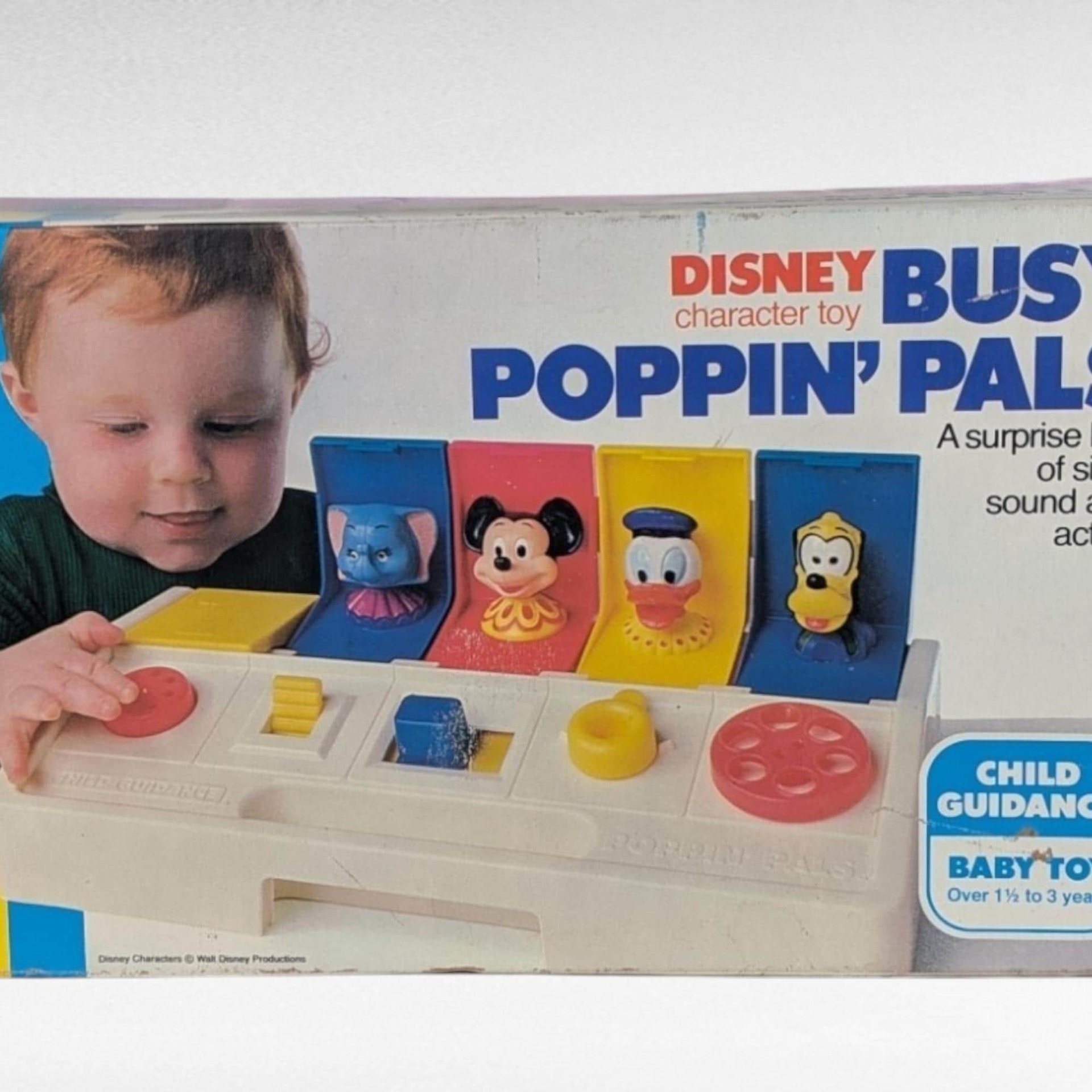 Vintage 1980 Disney Busy Poppin' Pals, Pop-Up Toy, Mickey Mouse, Donald Duck, Goofy, Preschool Toy, Collectible Toy