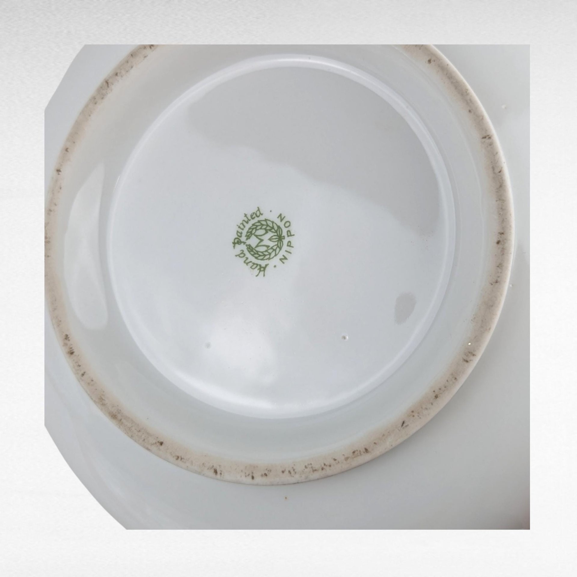 Antique Noritake Nippon Handpainted Bowl, Handled Serving Bowl, Lake Scene with Swan, Gold Trim, Japan