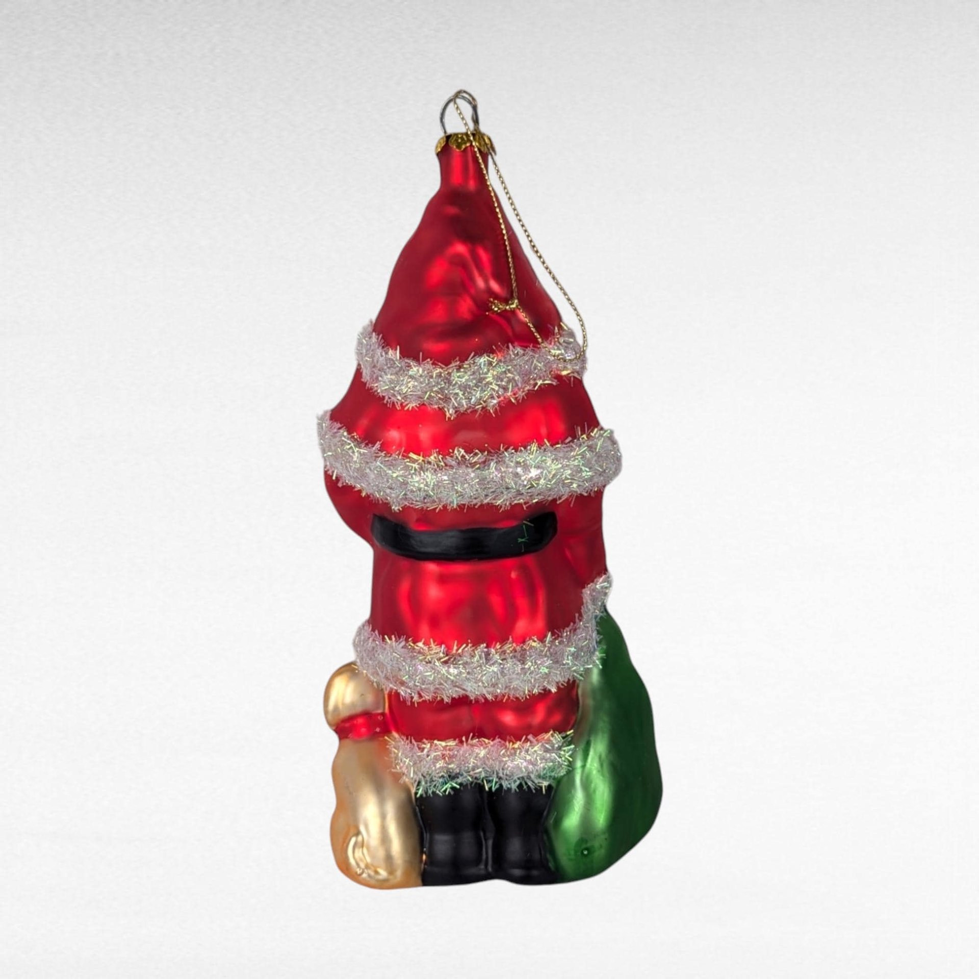 Vintage Large Glass Santa Ornament, Christmas Tree Ornament, Santa with Toys and Puppy, Holiday Decor, Figural Ornament