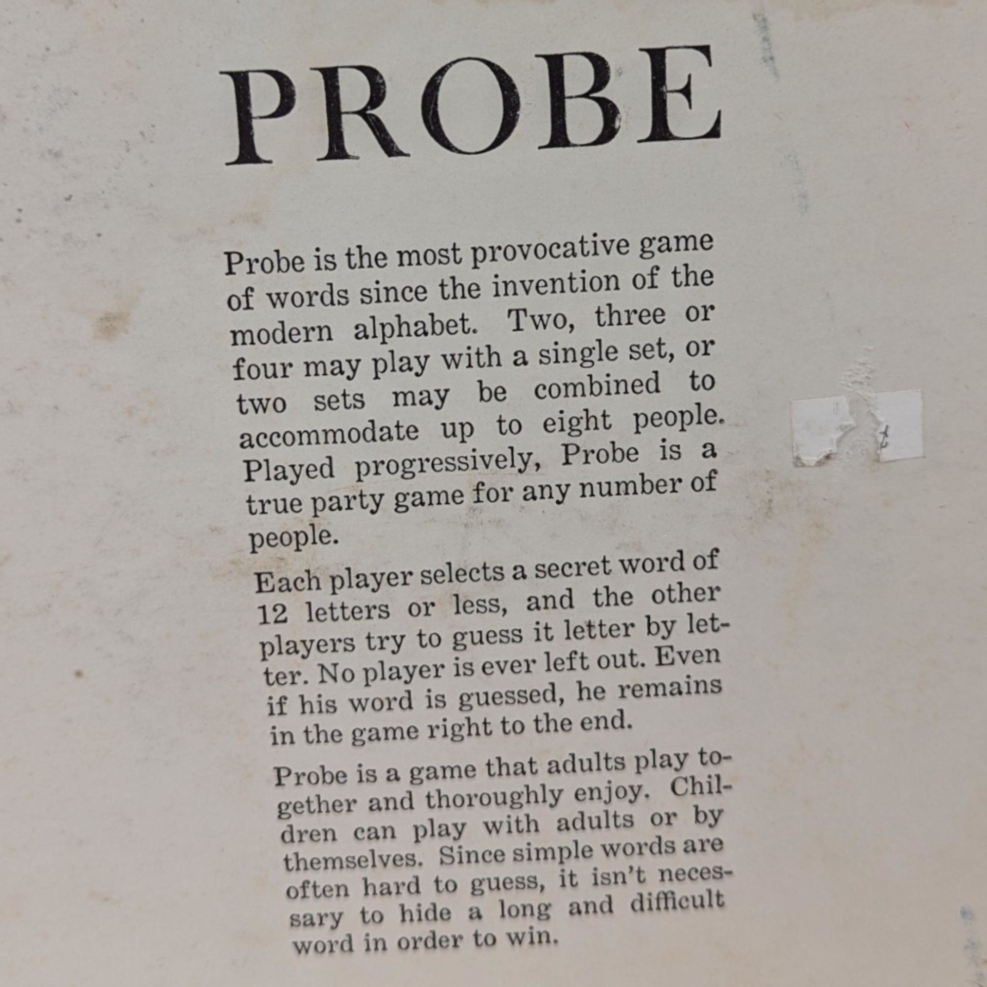 1964 Parker Brothers Probe Game, Vintage Word Game, Complete with Instructions, Family Game Night, Collectible Board Game