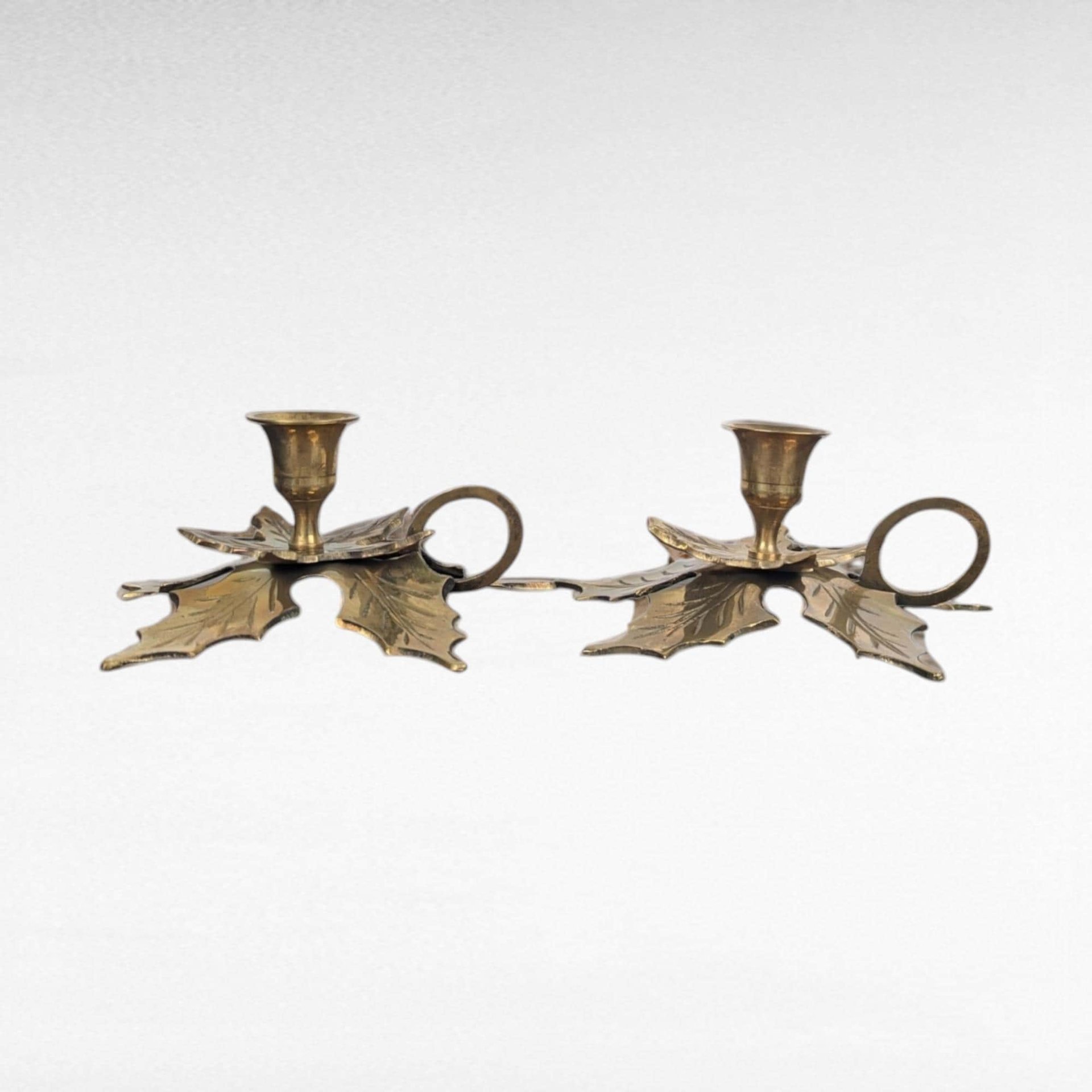 Vintage Brass Candlesticks | Leaf Candle Holders | Made in India | Boho Decor | Brass Decor