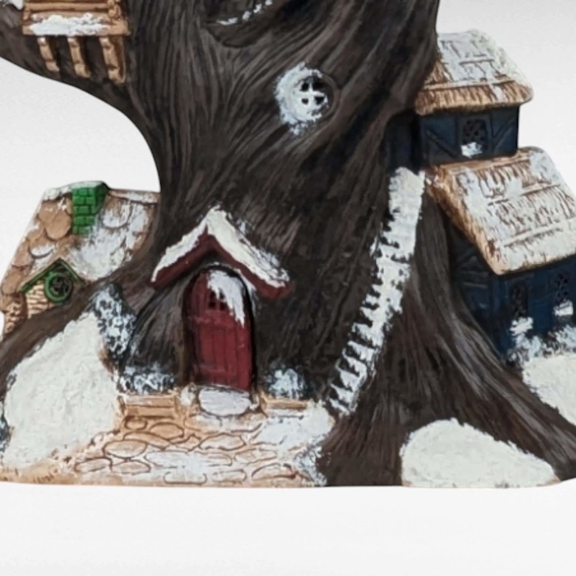 Vintage Halloween Treehouse Light, Handpainted Ceramic Haunted House, Spooky Decor, 13" Lit Treehouse, Unique Halloween Gift
