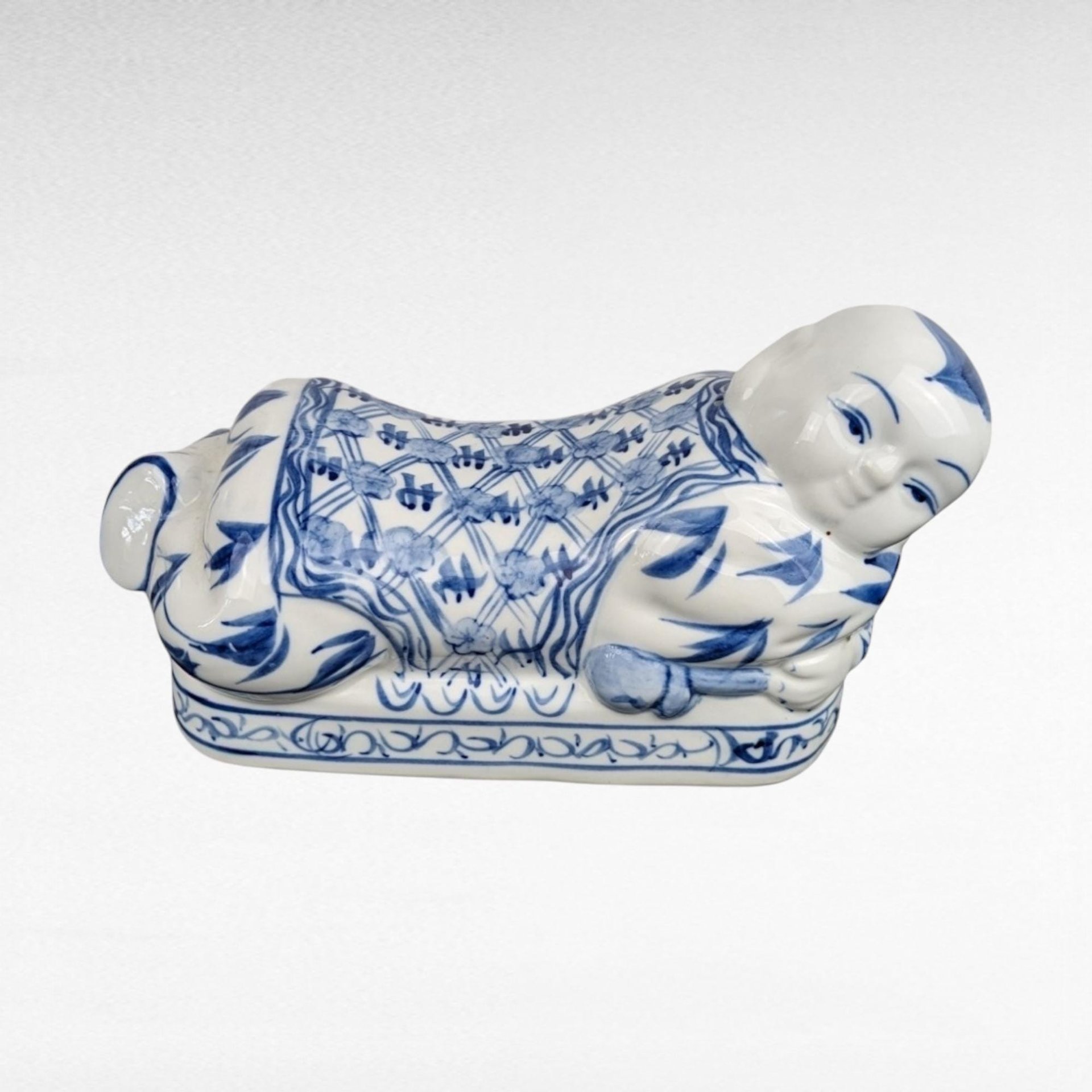 Vintage Chinese Porcelain Headrest |  Blue and White Pillow |  Chinese Ceramic Pillow | Asian Decor