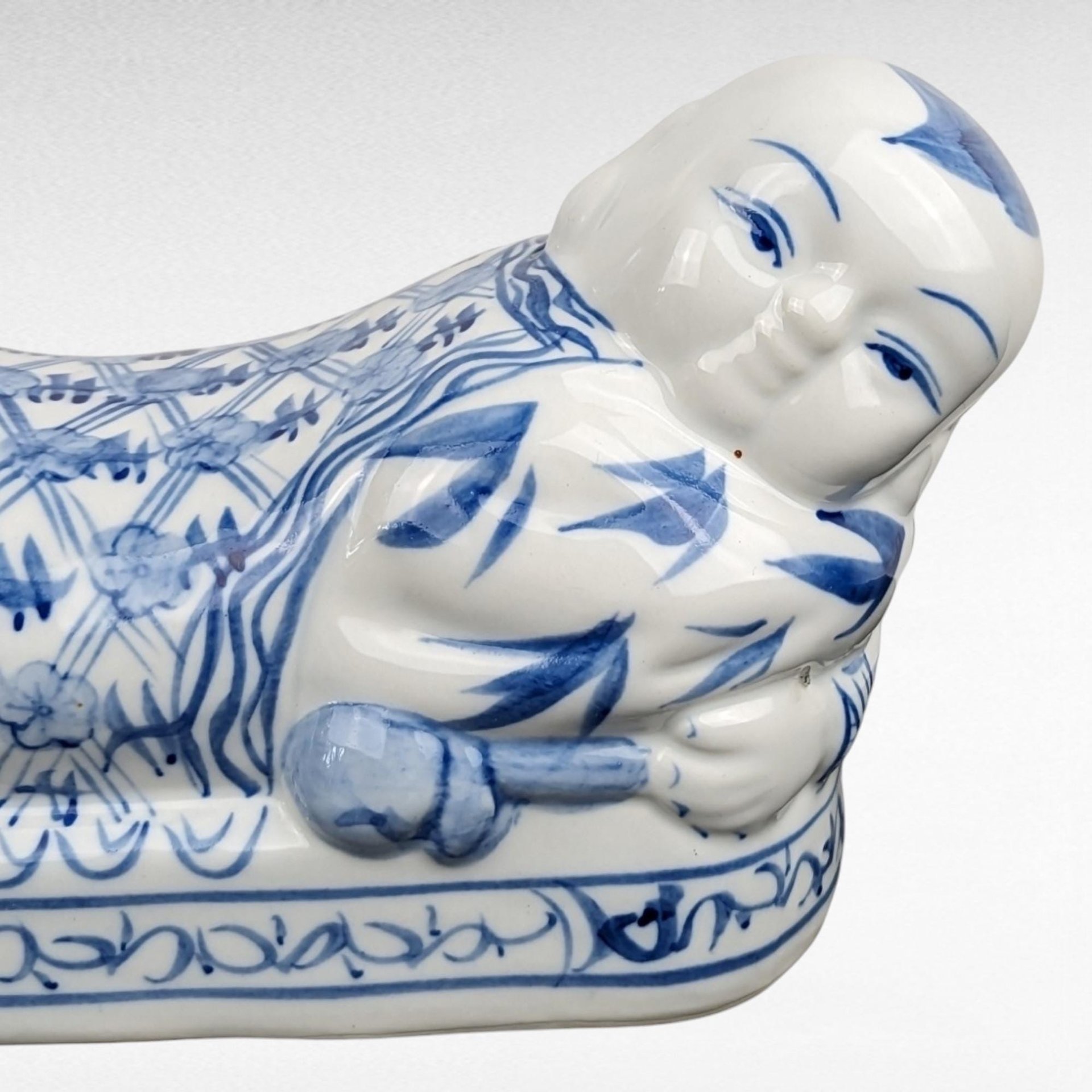 Vintage Chinese Porcelain Headrest |  Blue and White Pillow |  Chinese Ceramic Pillow | Asian Decor