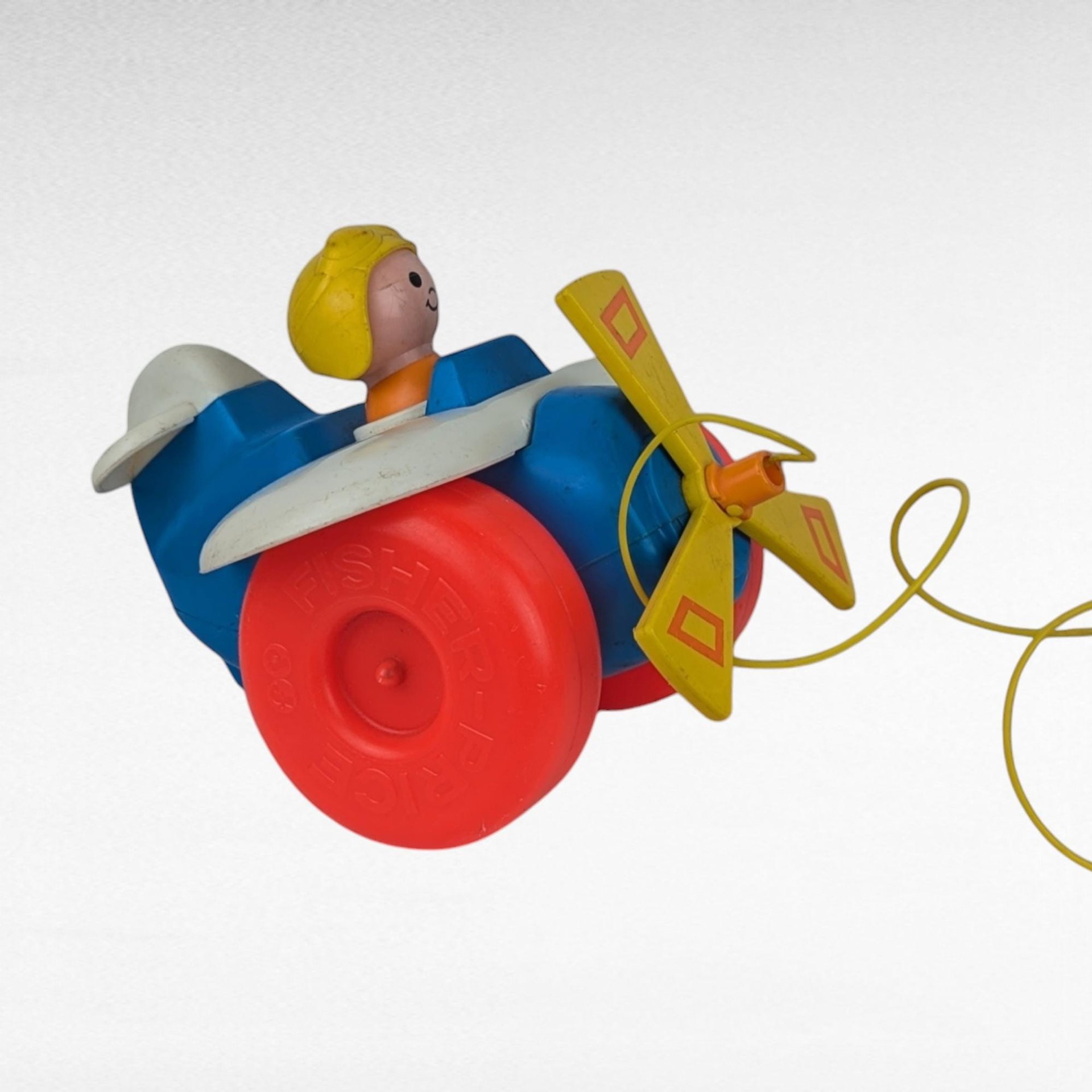 1980 Fisher Price Airplane With Pilot Pull Toy.