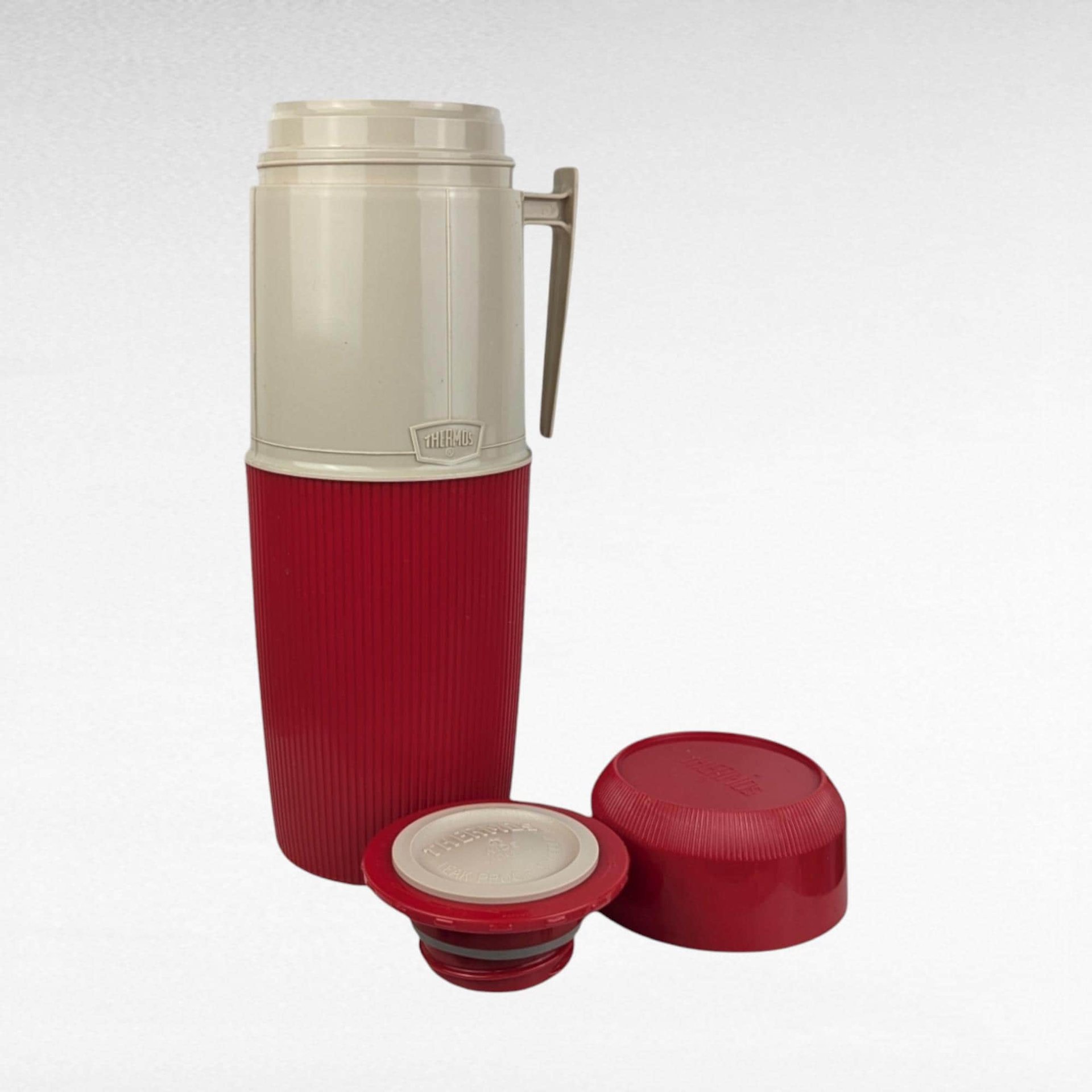 Vintage Red Thermos with Handle - Retro Kitchenware - Picnic Thermos - Insulated Beverage Container