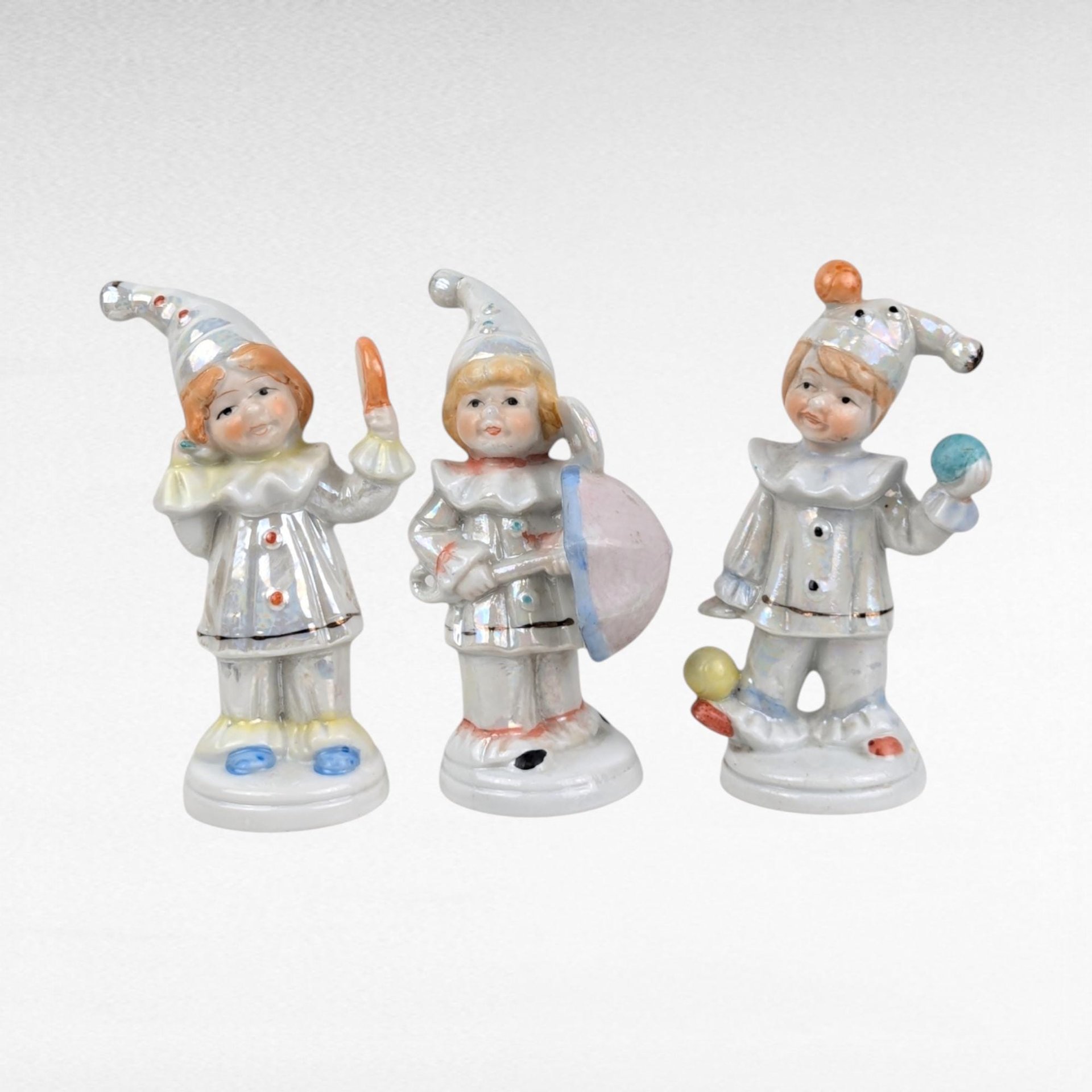Vintage Lusterware Jester Figurines, Set of 3 | Ceramic Clown Figurines | Collectible Jesters | Retro Home Decor | Gift for Clown Collectors