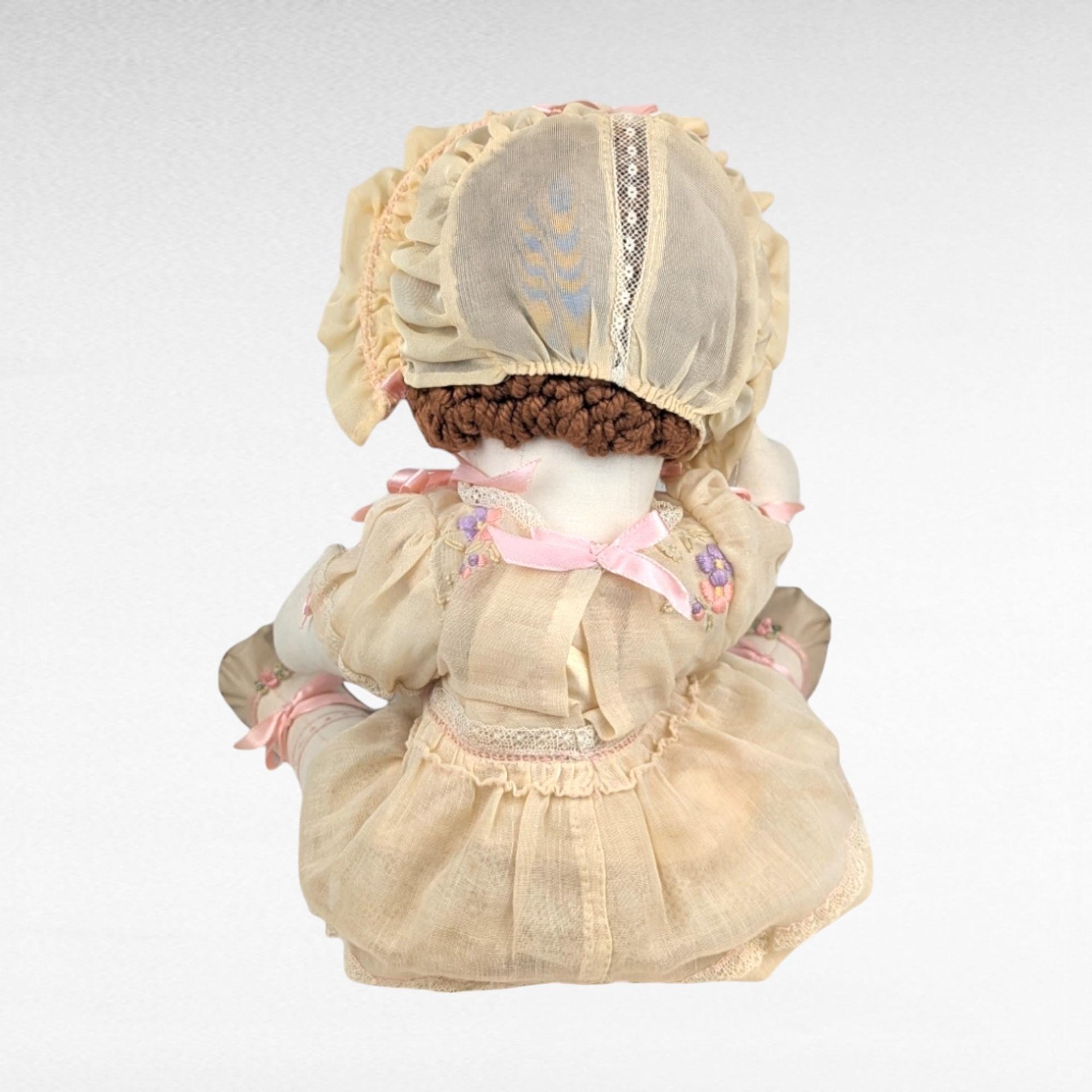 Vintage Handmade Doll, 17" Cloth Doll with Bonnet and Dress, Collectible Doll, Gift for Doll Collectors, Play Doll, Nursery Decor
