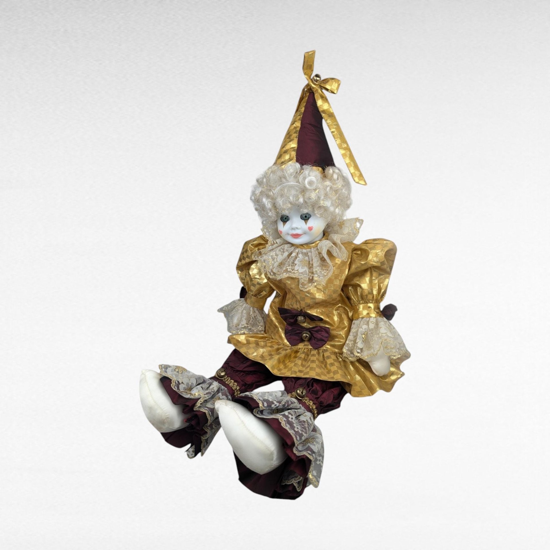 1990 Goebel 29 Inch Betty Jane Carter Gold Dust Musical Clown Doll | Porcelain | Plays "Swinging on a Star" | Vintage Collectible