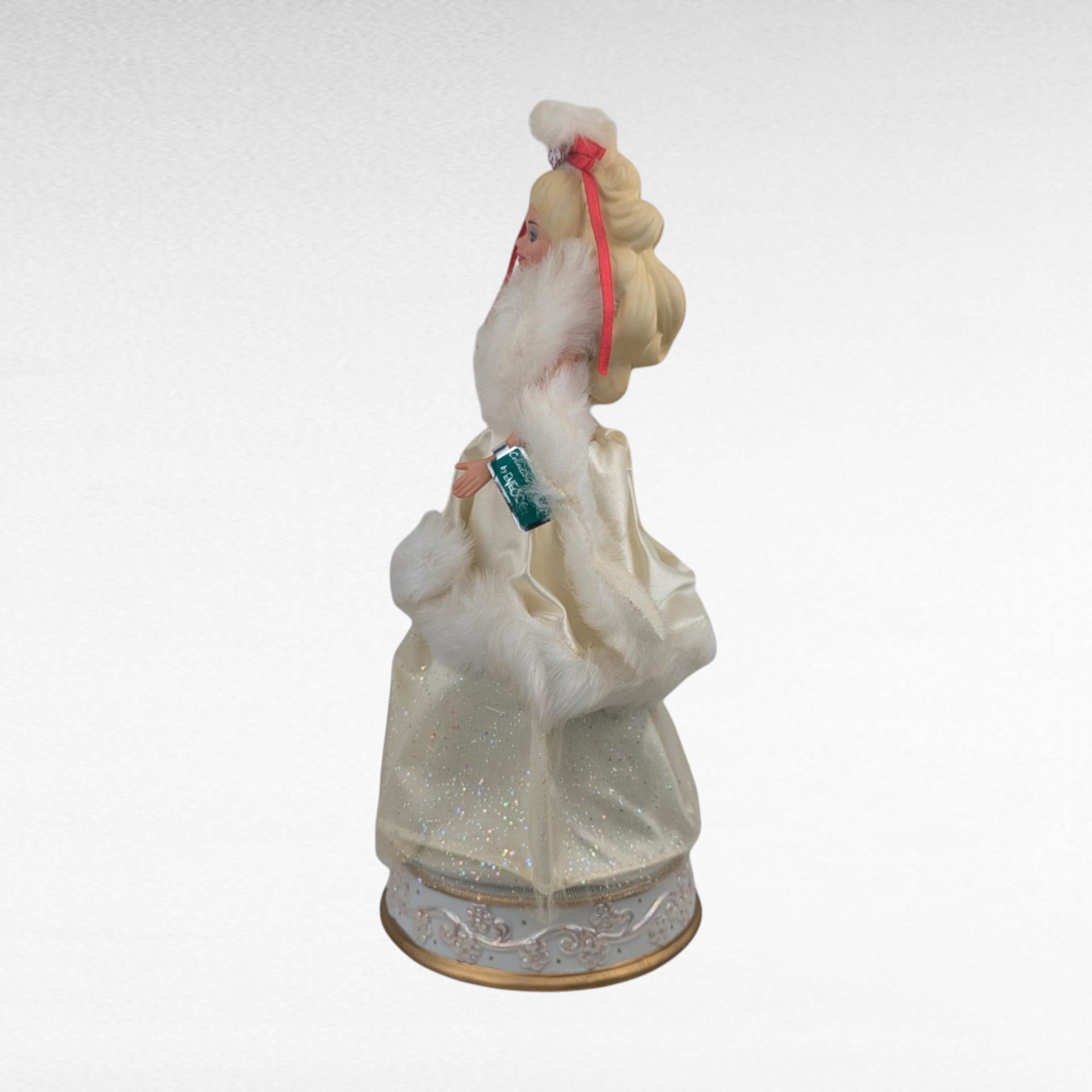 1989 Enesco Happy Holidays Barbie Music Box | Plays "Silver Bells" | Ceramic Barbie Figurine | Vintage Christmas Decor