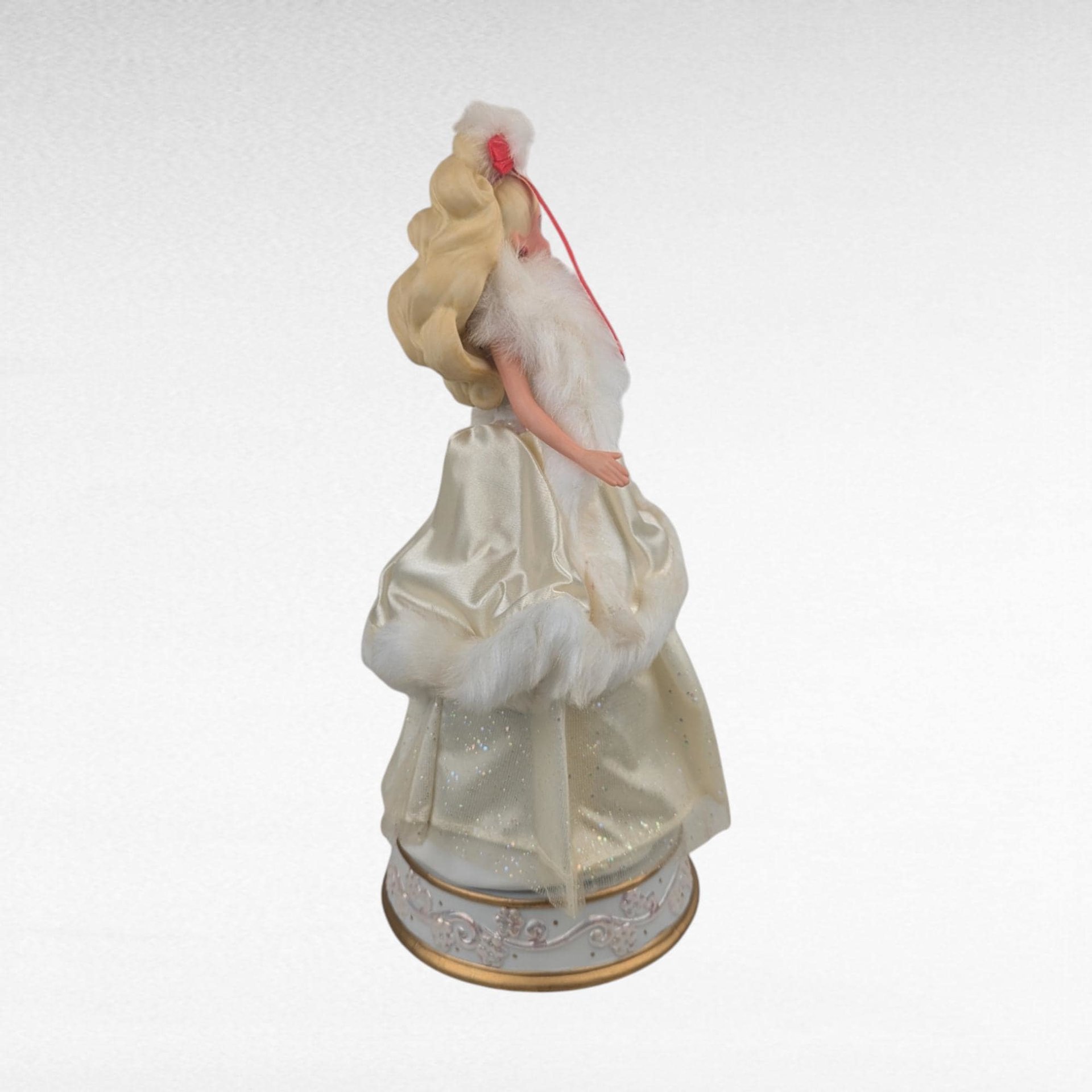 1989 Enesco Happy Holidays Barbie Music Box | Plays "Silver Bells" | Ceramic Barbie Figurine | Vintage Christmas Decor