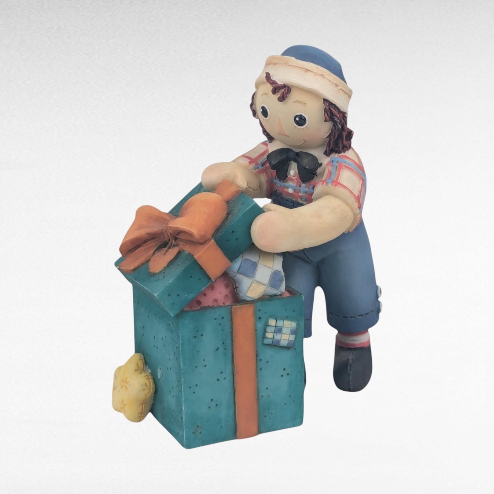 Vintage Enesco Raggedy Ann & Andy Figurines, "Birthday Surprises" and "Friends Are Ducky", Collectible Figurines, Nostalgia Decor