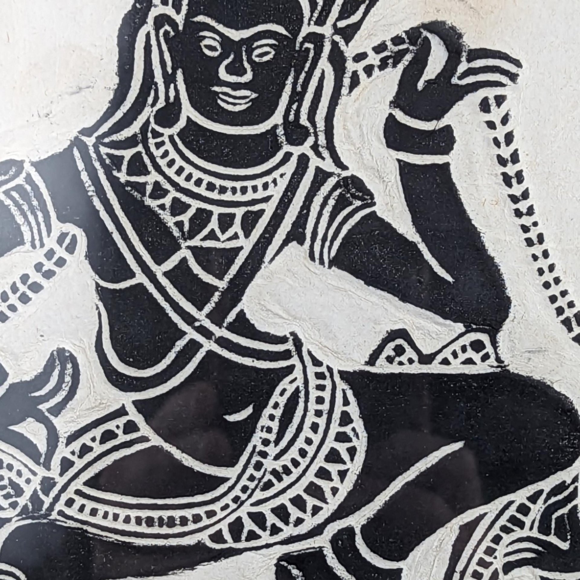 Vintage Framed Thai Goddess Rice Paper Art, Asian Wall Decor, Black and White Art, Thai Dancer Art, Buddhist Art, Spiritual Decor