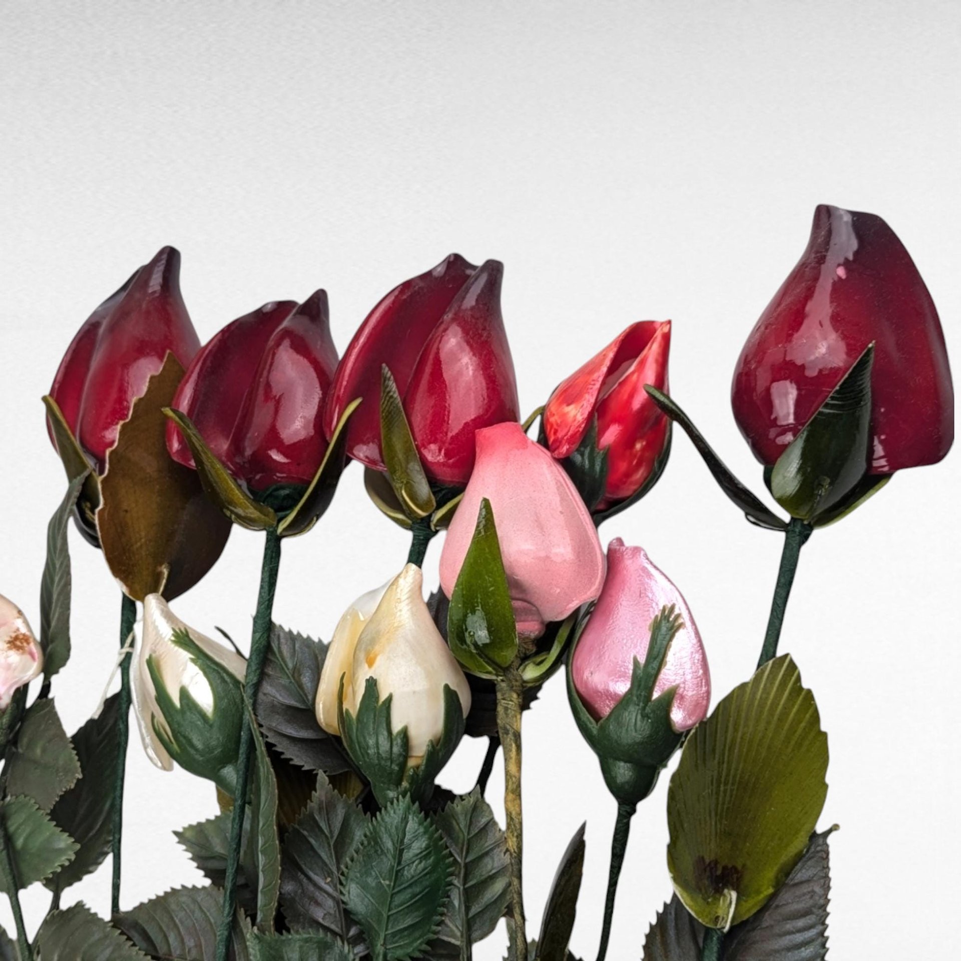 Vintage Artificial Rose Bunch - Mid Century Modern - Glossy Red Pink White Roses - Faux Floral Decor - Home Decor