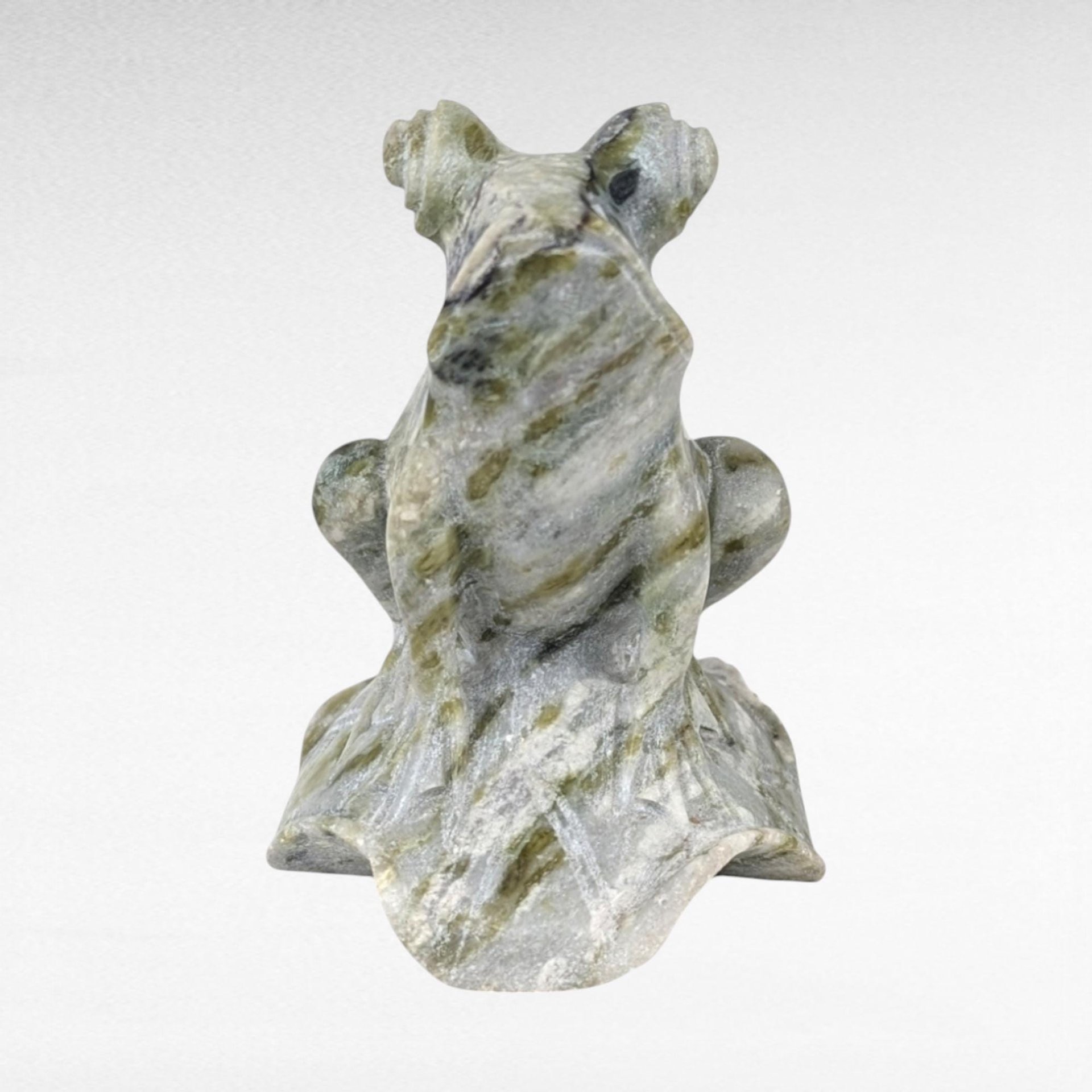 Vintage Chinese Hand-Carved Jade Frog Figurine | Green and White Jade | Collectible Stone Animal | Feng Shui Decor