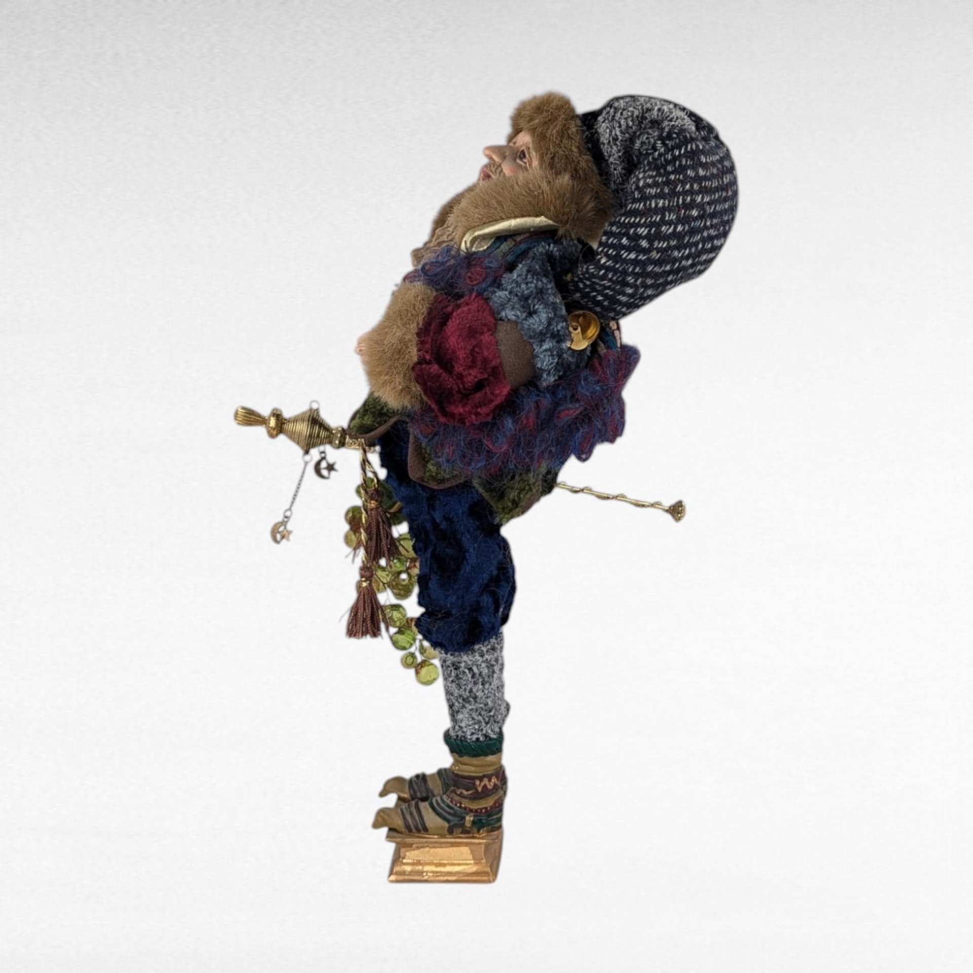 Vintage Santa's Elf Jester Figure with Grapes | Whimsical Christmas Decor | Quirky Holiday Elf Figurine | Collectible Christmas Elf