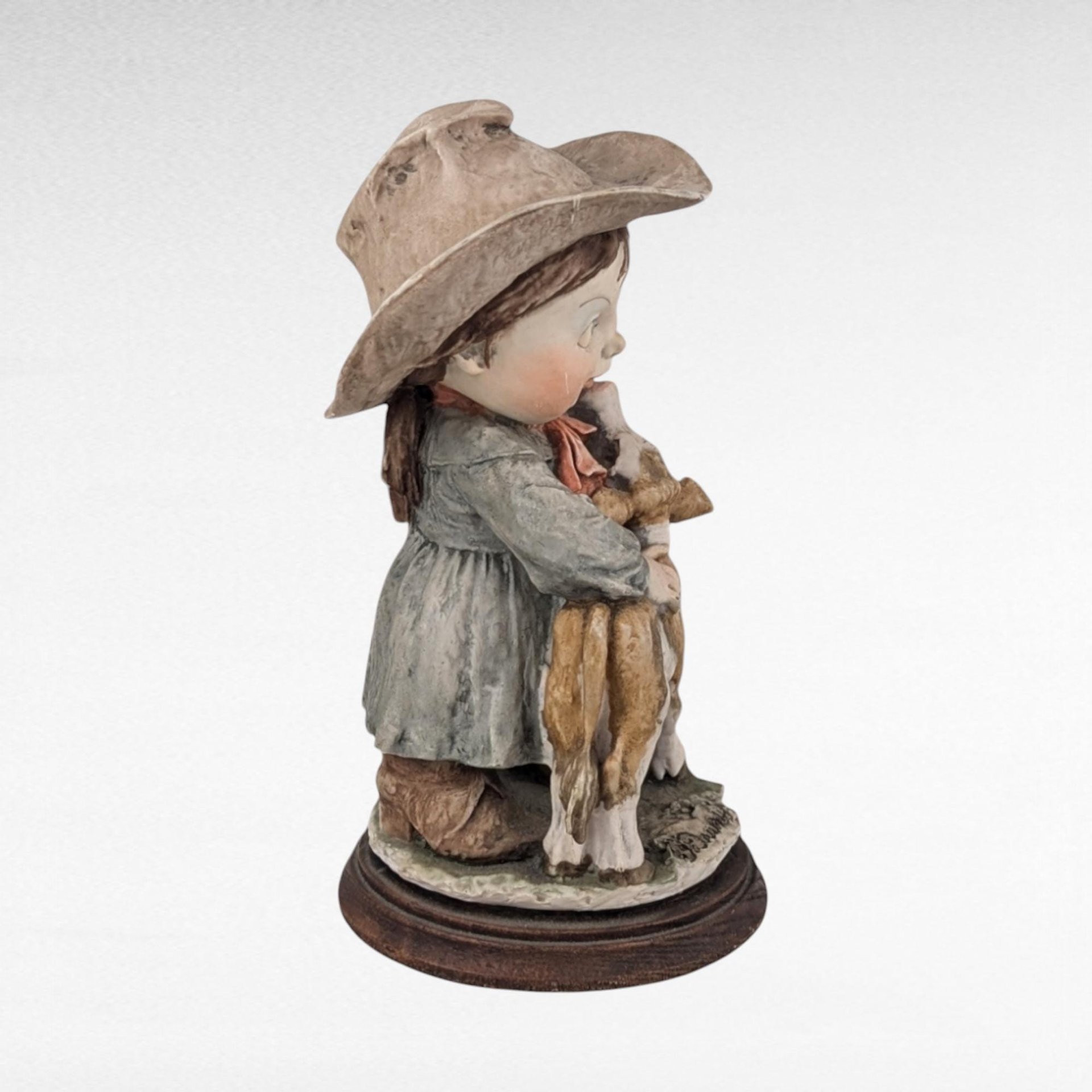 Vintage Giuseppe Armani Gulliver's World Cowgirl with Calf Figurine, 7" Collectible Resin Statue, Western Decor, Italian Art