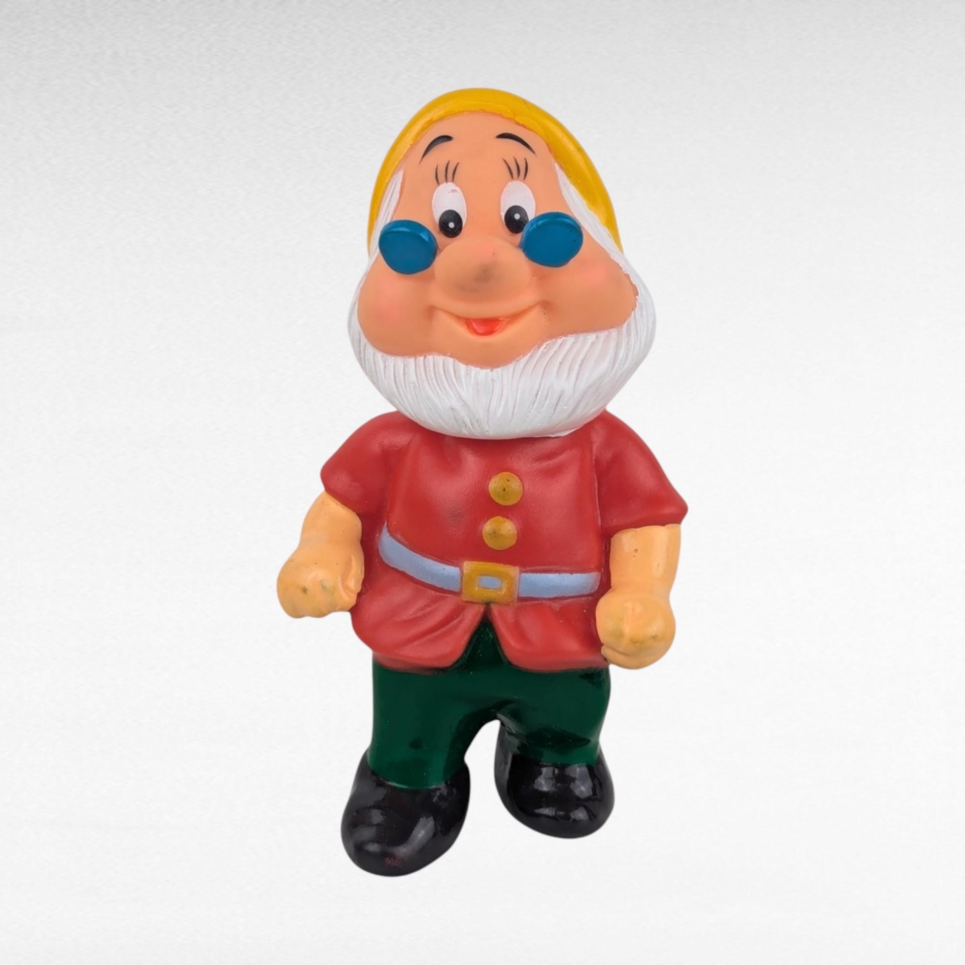 Vintage Disney Snow White and the Seven Dwarfs Doc and Happy Squeaky Toys, Collectible Disneyana, Cartoon Characters, Children's Toys
