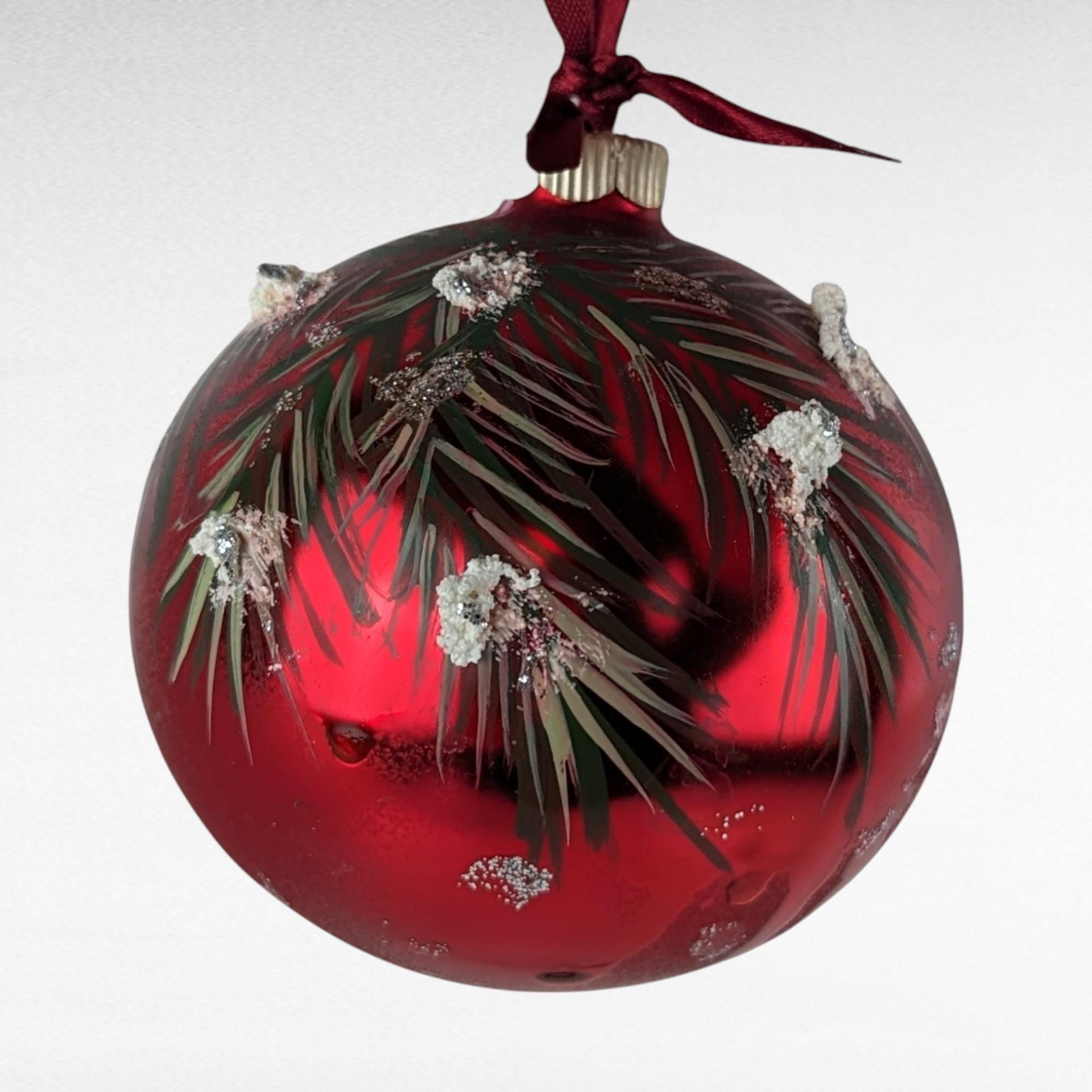 Vintage Hand Painted Chickadee Christmas Ornament, Red Glass Ornament, Winter Bird Ornament, Nature Lover Gift, Holiday Decor