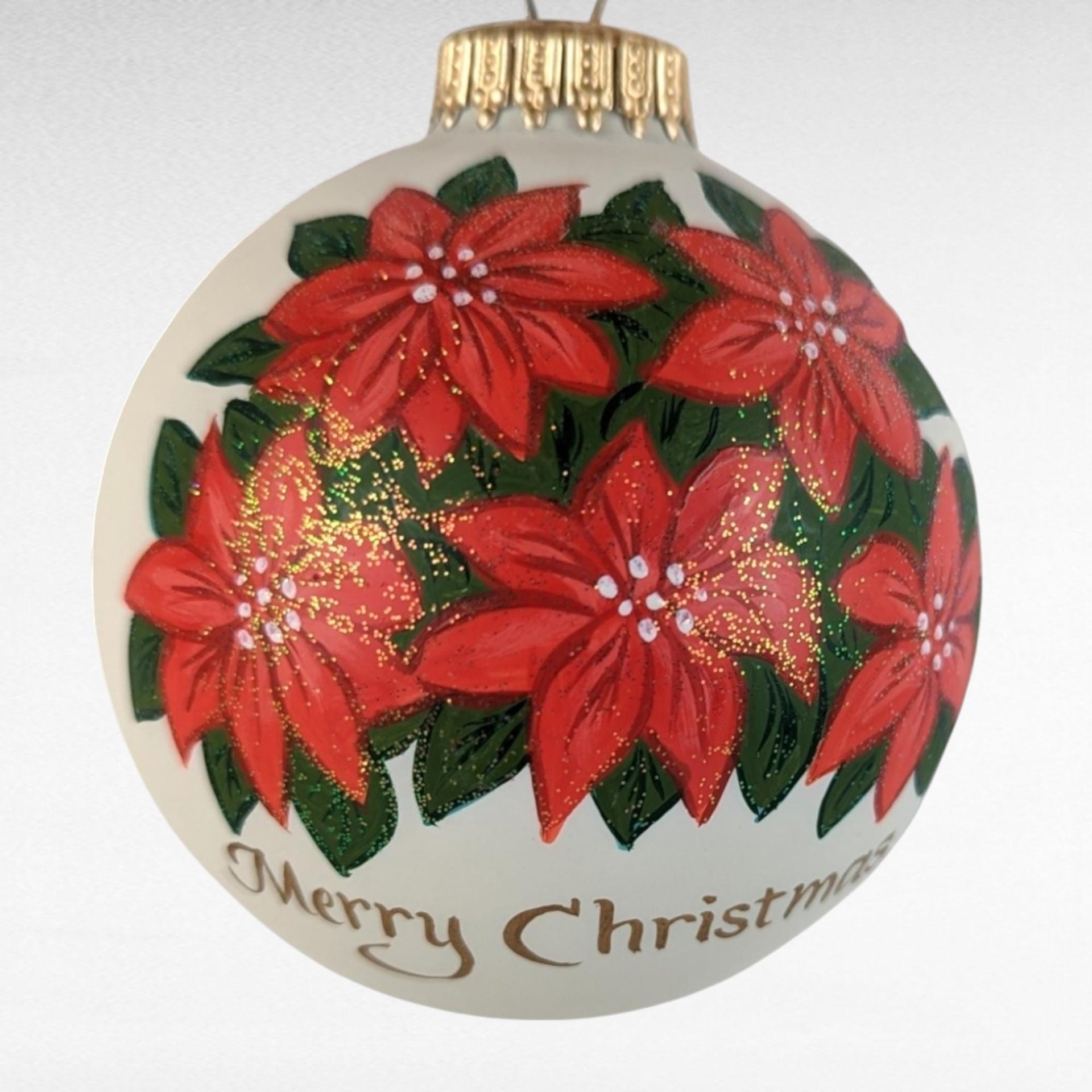 2001 Vaillancourt Folk Art Poinsettia Glass Ornament, Vintage Christmas Ornament, Hand-Painted, Holiday Decor, Collectible Ornament
