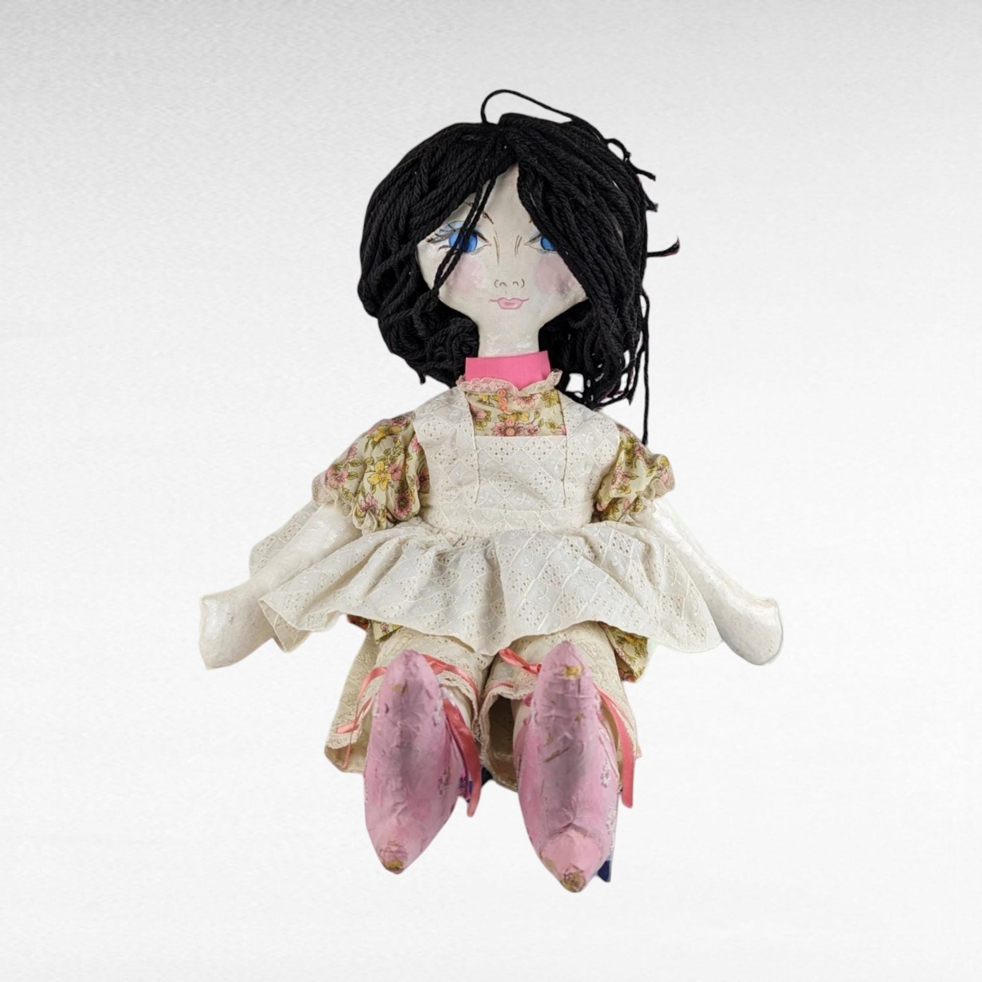 Handmade Doll with Paper Mache Head, Hands, and Feet.