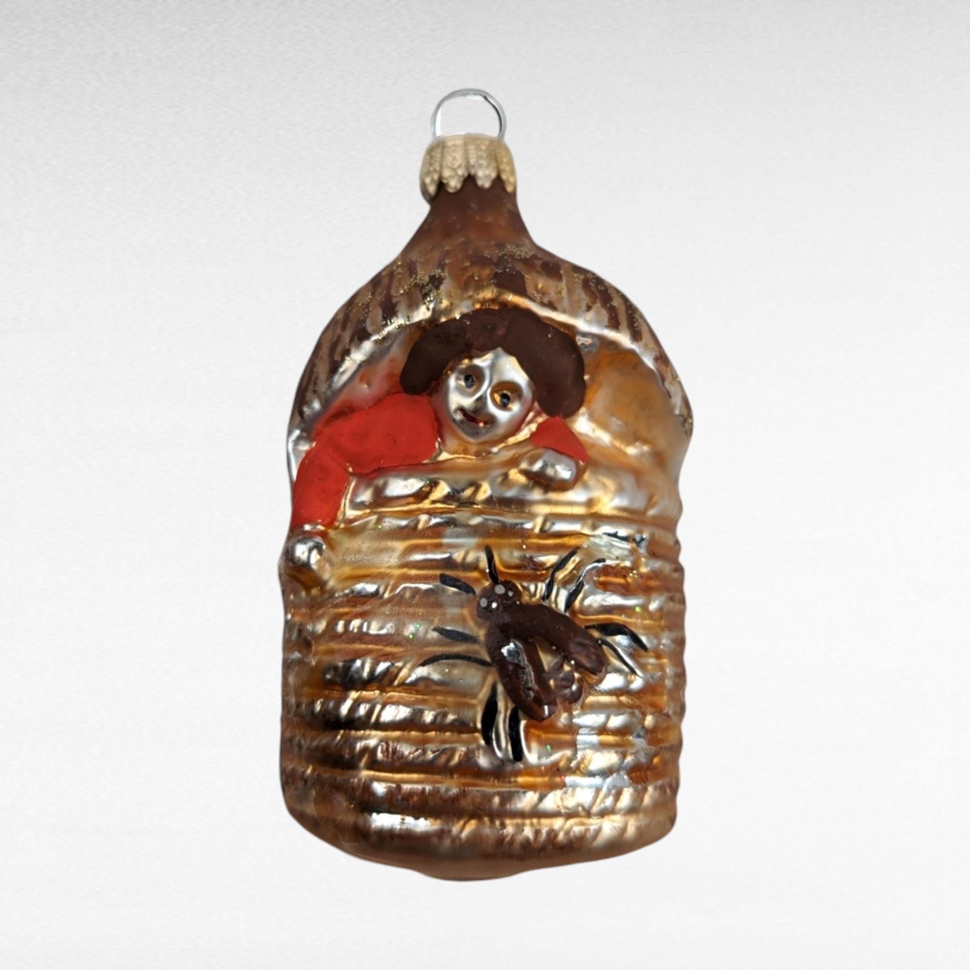 Vintage Blown Glass Christmas Ornament, Baby in Beehive, Unique Figural Ornament