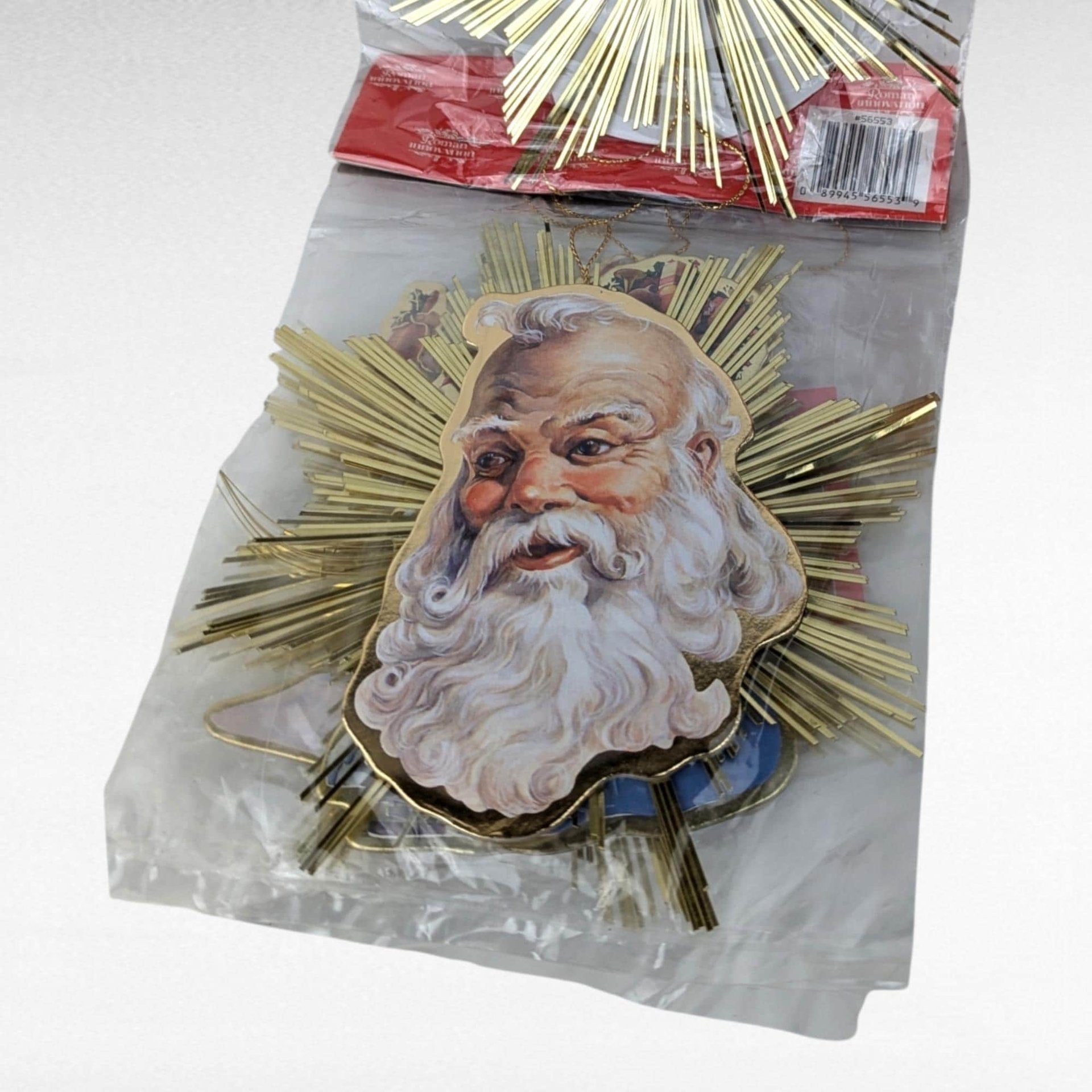 Vintage 1991 Roman Santa Starburst Ornaments, Set of 4, 5" Gold Foil Christmas Ornaments, New in Package, Retro Holiday Decor