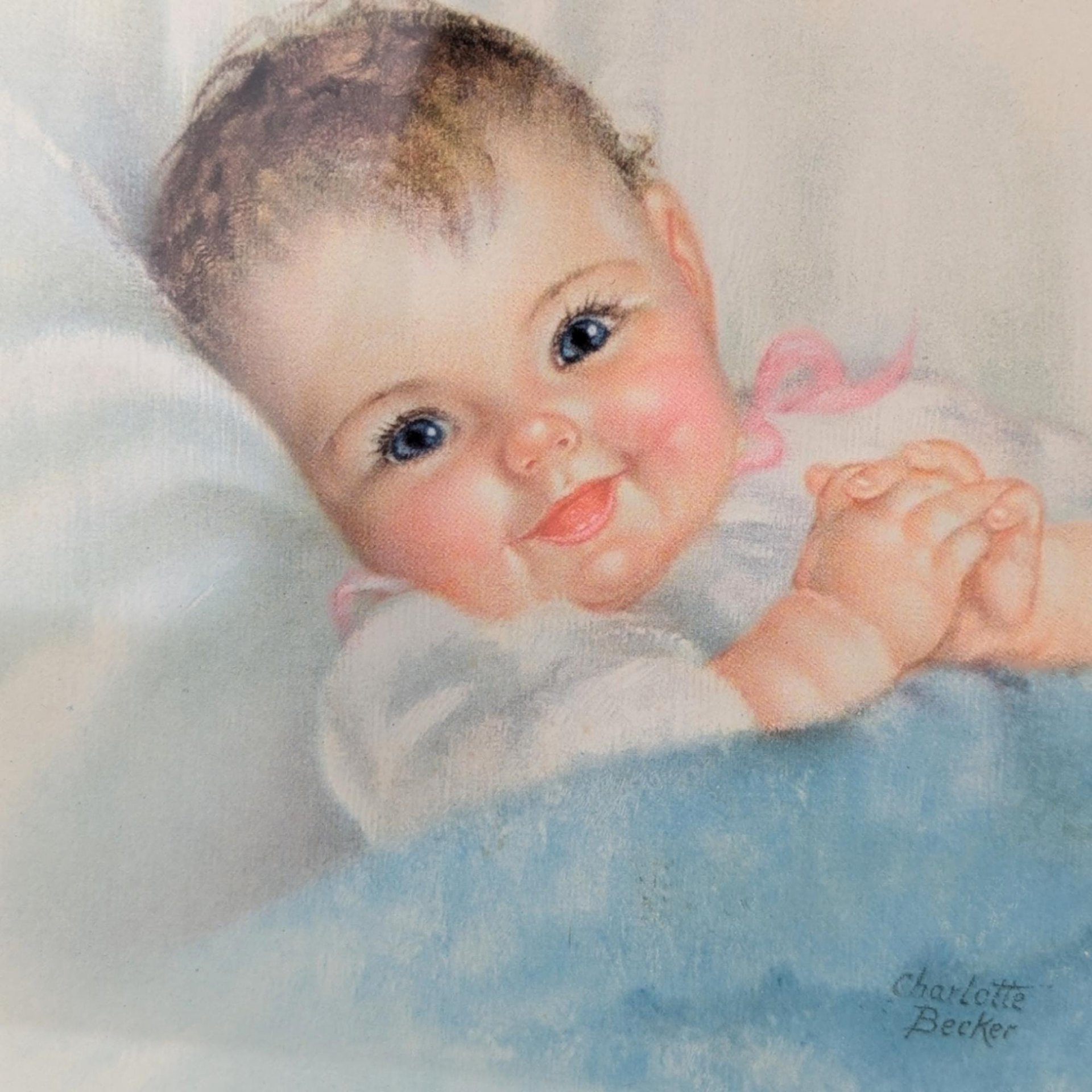 Vintage Charlotte Becker "Take Me In Your Arms" Framed Print, Baby Art, Nursery Decor, 9 x 10.5 Inches