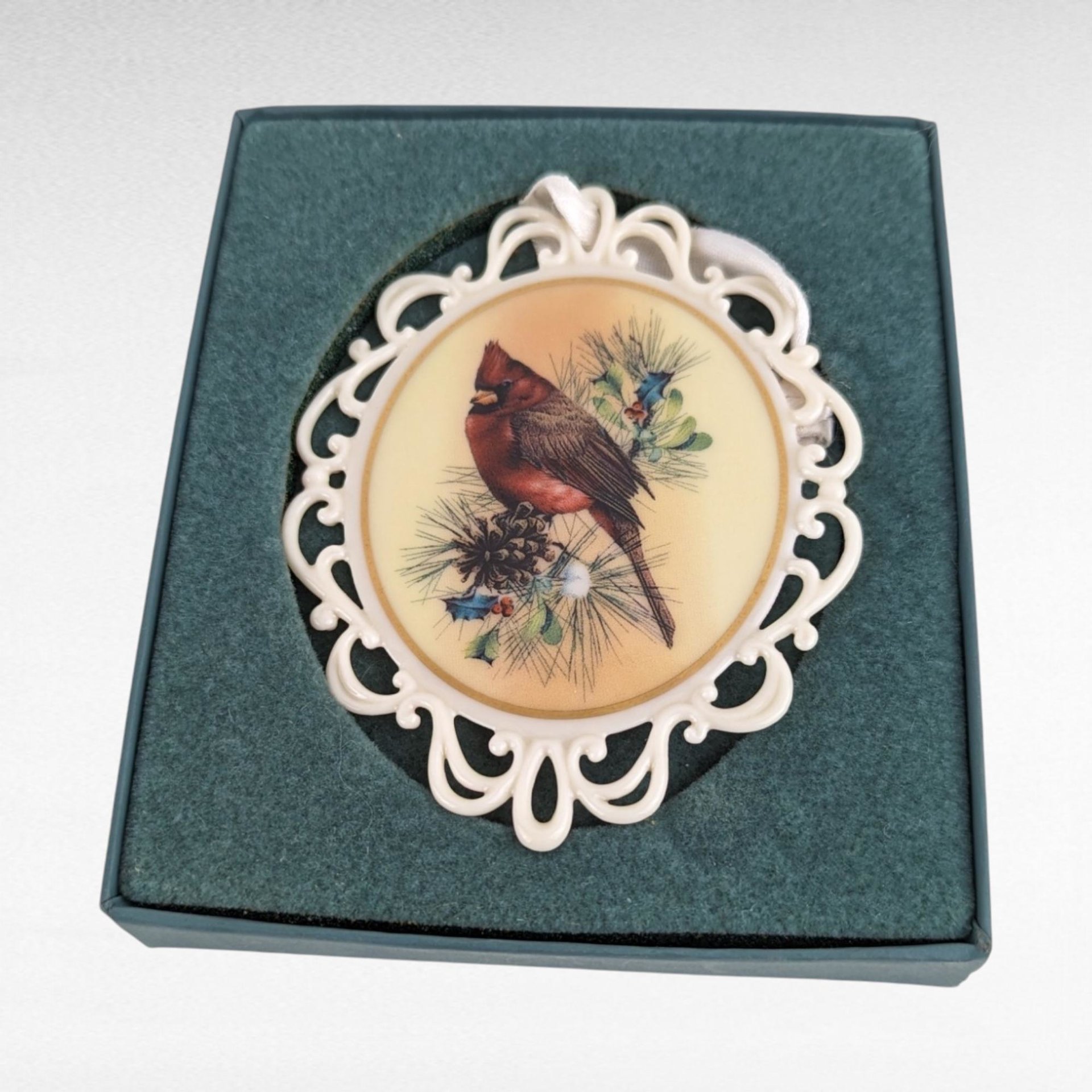Vintage Lenox Winter Greetings Cardinal Ornament | Porcelain Christmas Ornament | Catherine McClung | Collectible Lenox