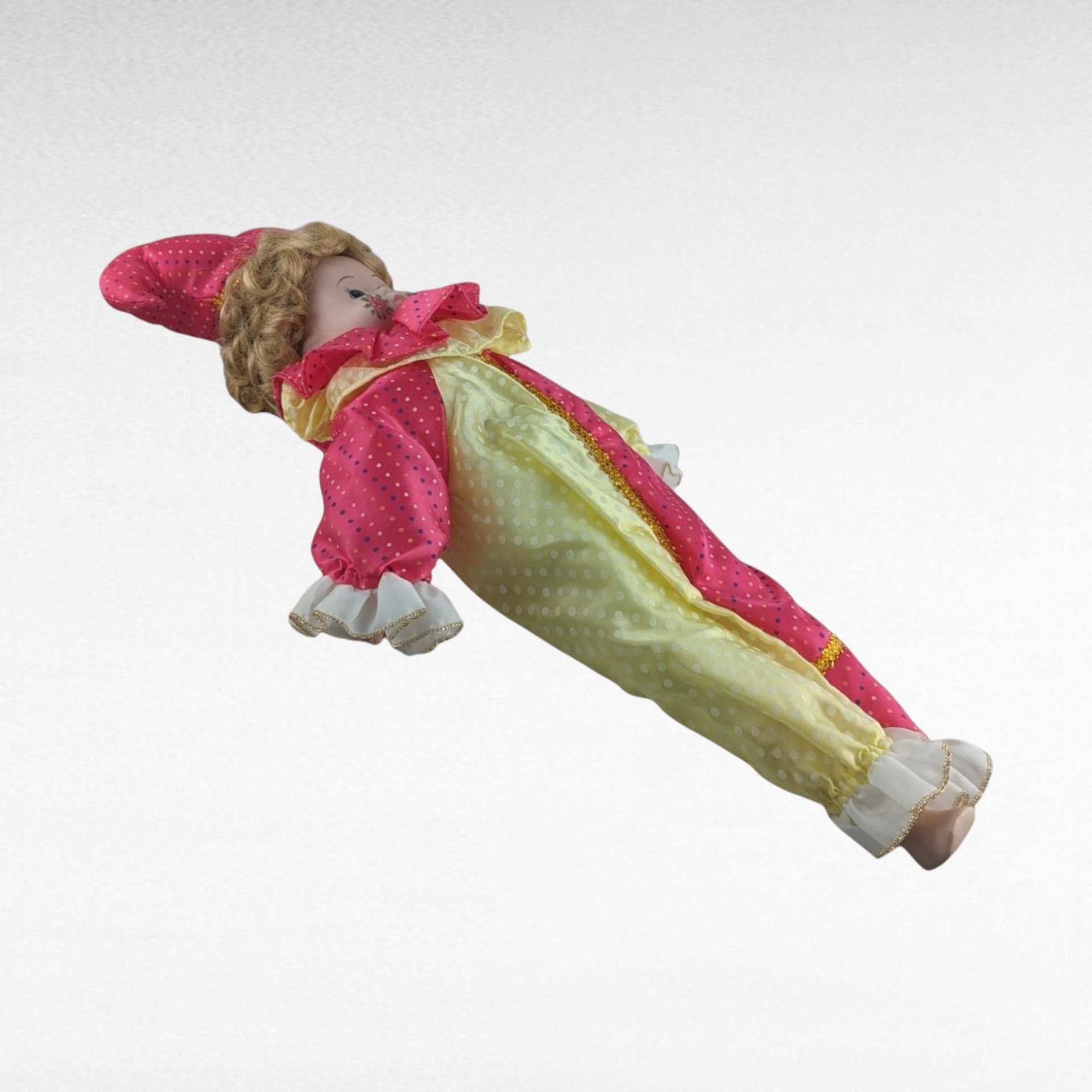 Vintage 19" Harlequin Jester Doll, Collectible, Whimsical Decor, Unique Gift for Clown Lovers
