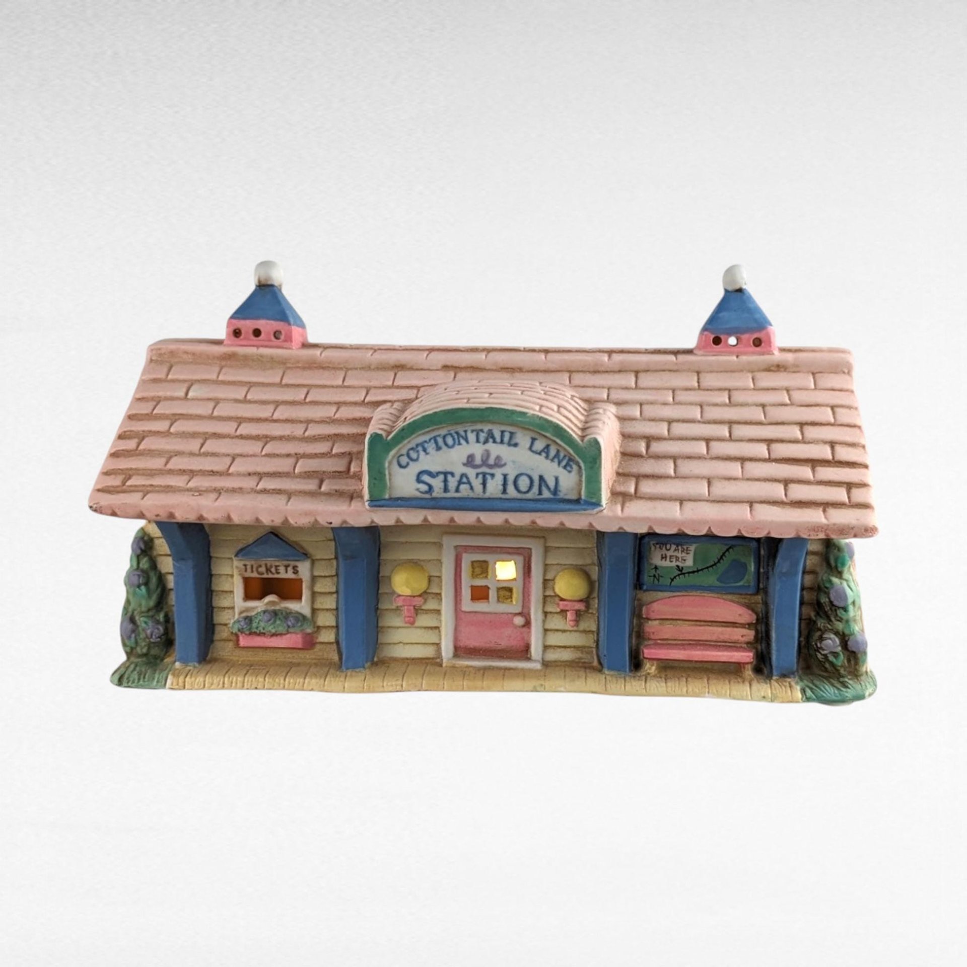 Vintage Midwest Cottontail Lane Station Lighted House | Easter Village Decor | Spring Decor | Ceramic House