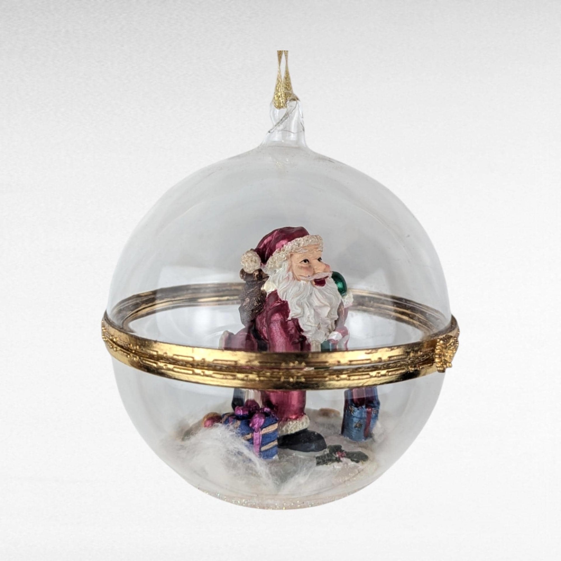 Vintage Hinged Glass Santa Ornament, Collectible Christmas Decor, Gift for Collector