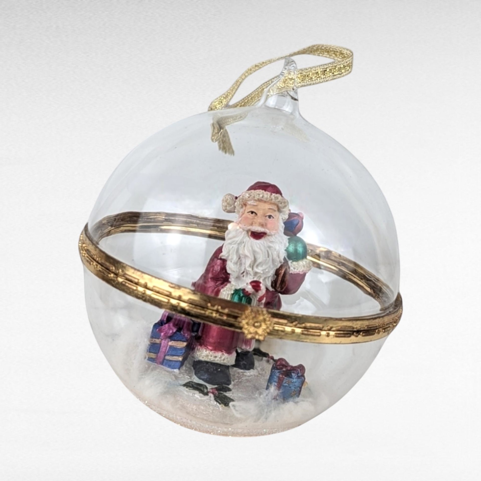 Vintage Hinged Glass Santa Ornament, Collectible Christmas Decor, Gift for Collector