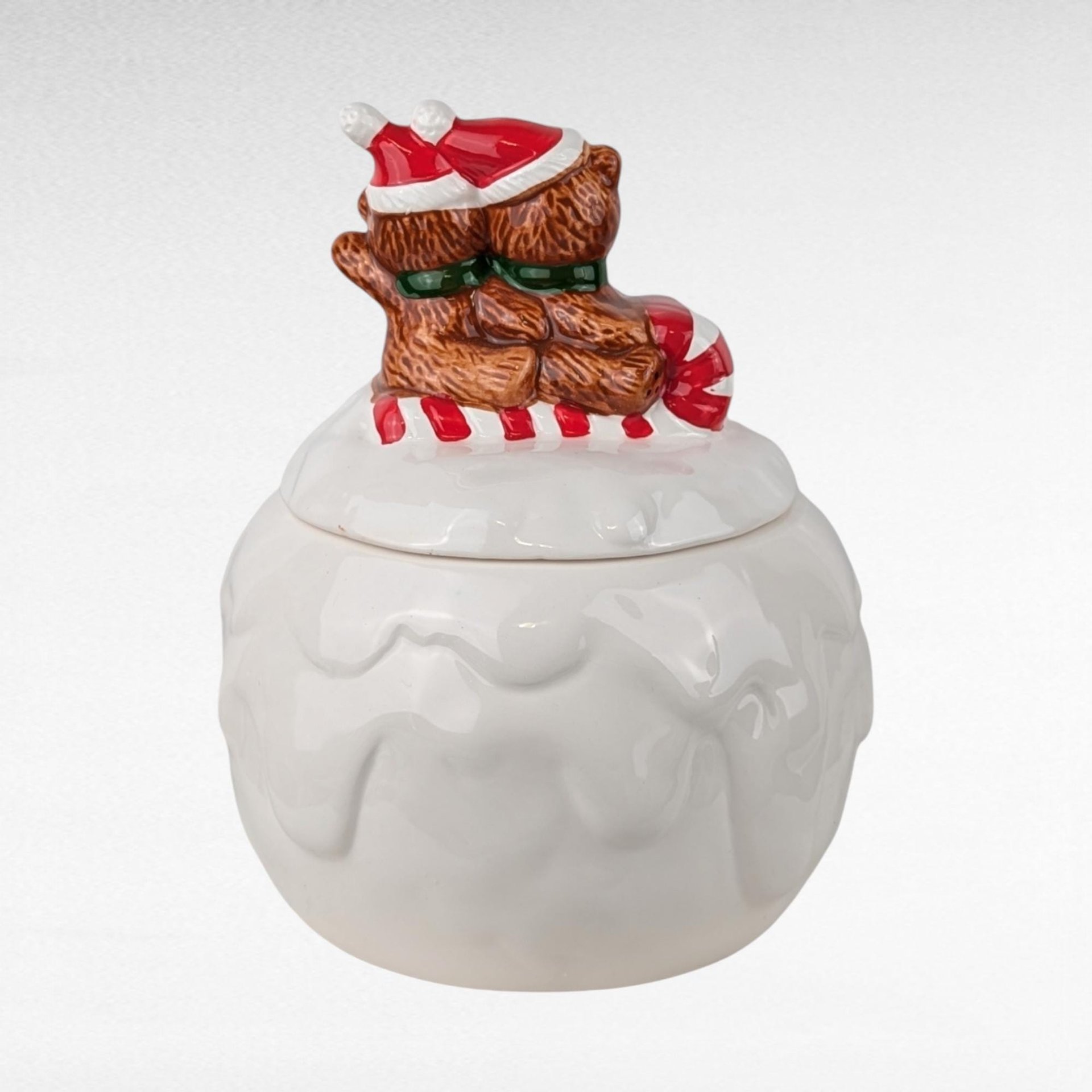 Vintage Christmas Around the World Snowball Candy Jar, Ceramic Holiday Decor, Collectible Christmas Bears, Festive Candy Dish