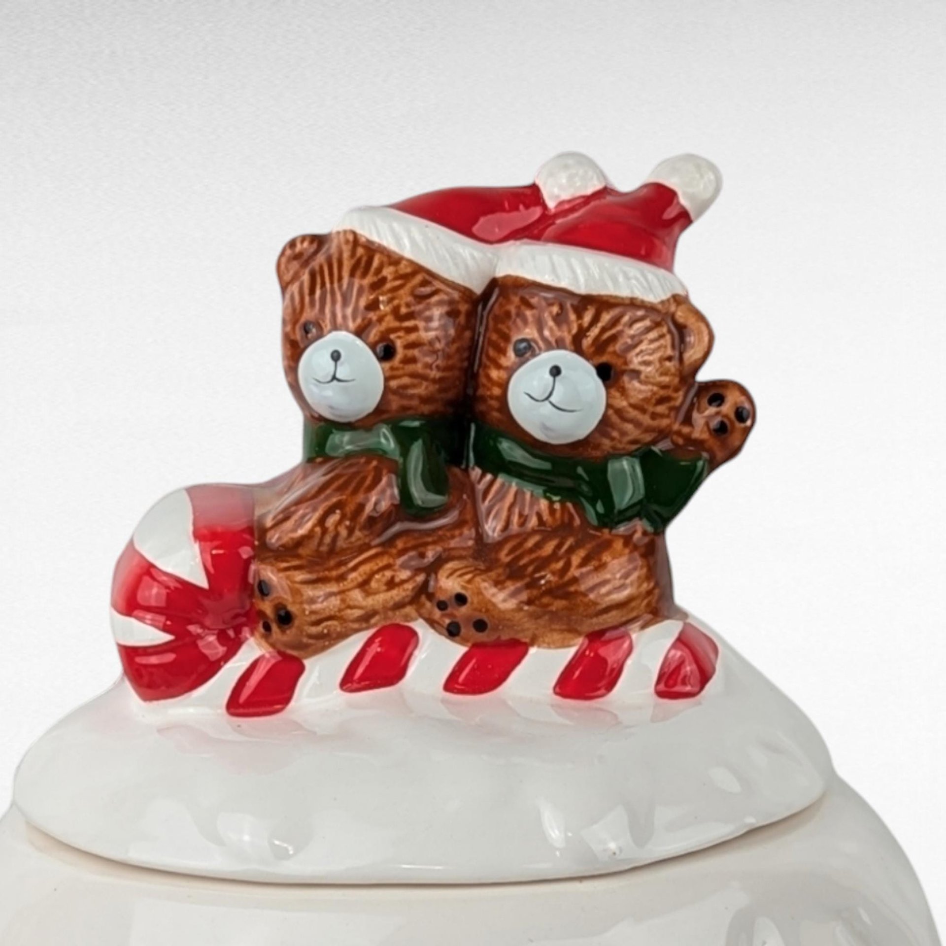Vintage Christmas Around the World Snowball Candy Jar, Ceramic Holiday Decor, Collectible Christmas Bears, Festive Candy Dish