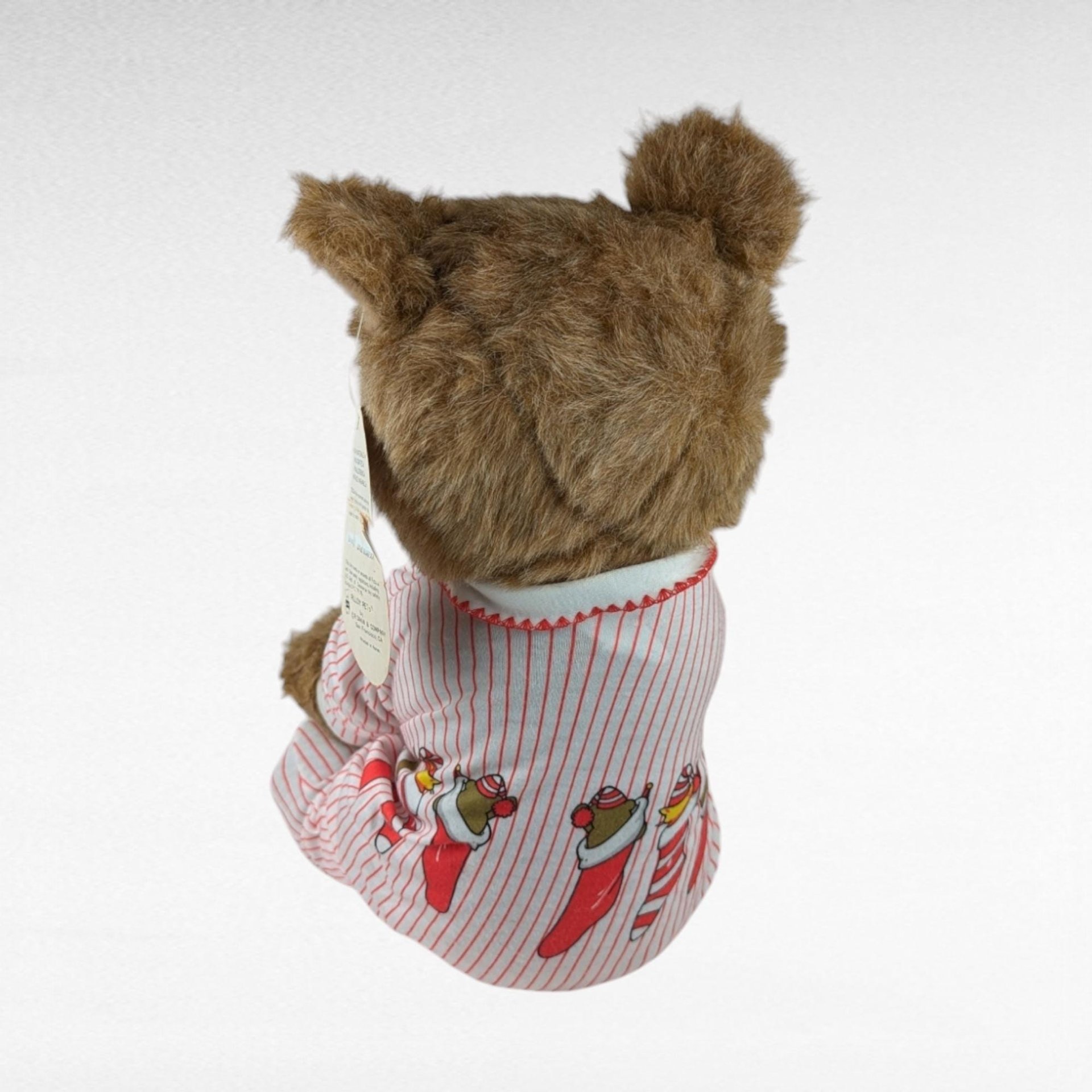Vintage R. Dakin Bearfoot Plush in Striped Pajamas, 13" Sitting, Collectible Teddy Bear, Gift for Child, Nostalgic Toy