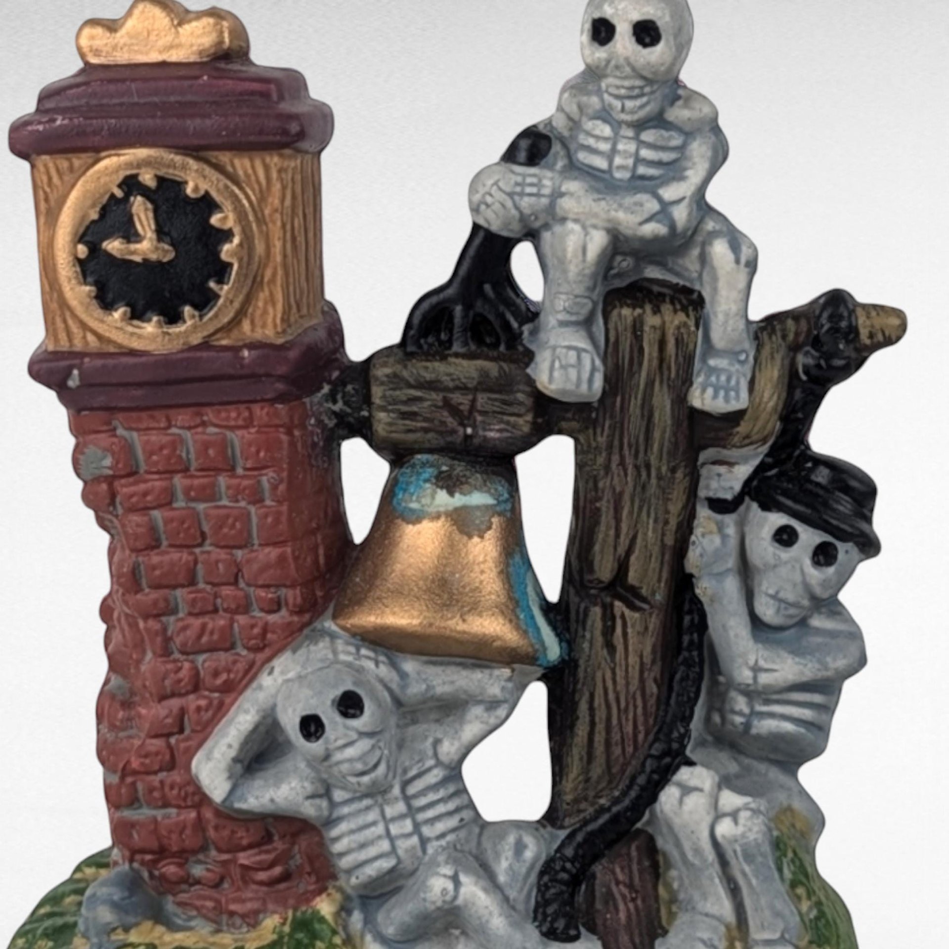 Vintage Halloween Skeleton Clock Tower Decoration, Spooky Village Accessory, Halloween Mantel Display, Gift for Halloween Fan