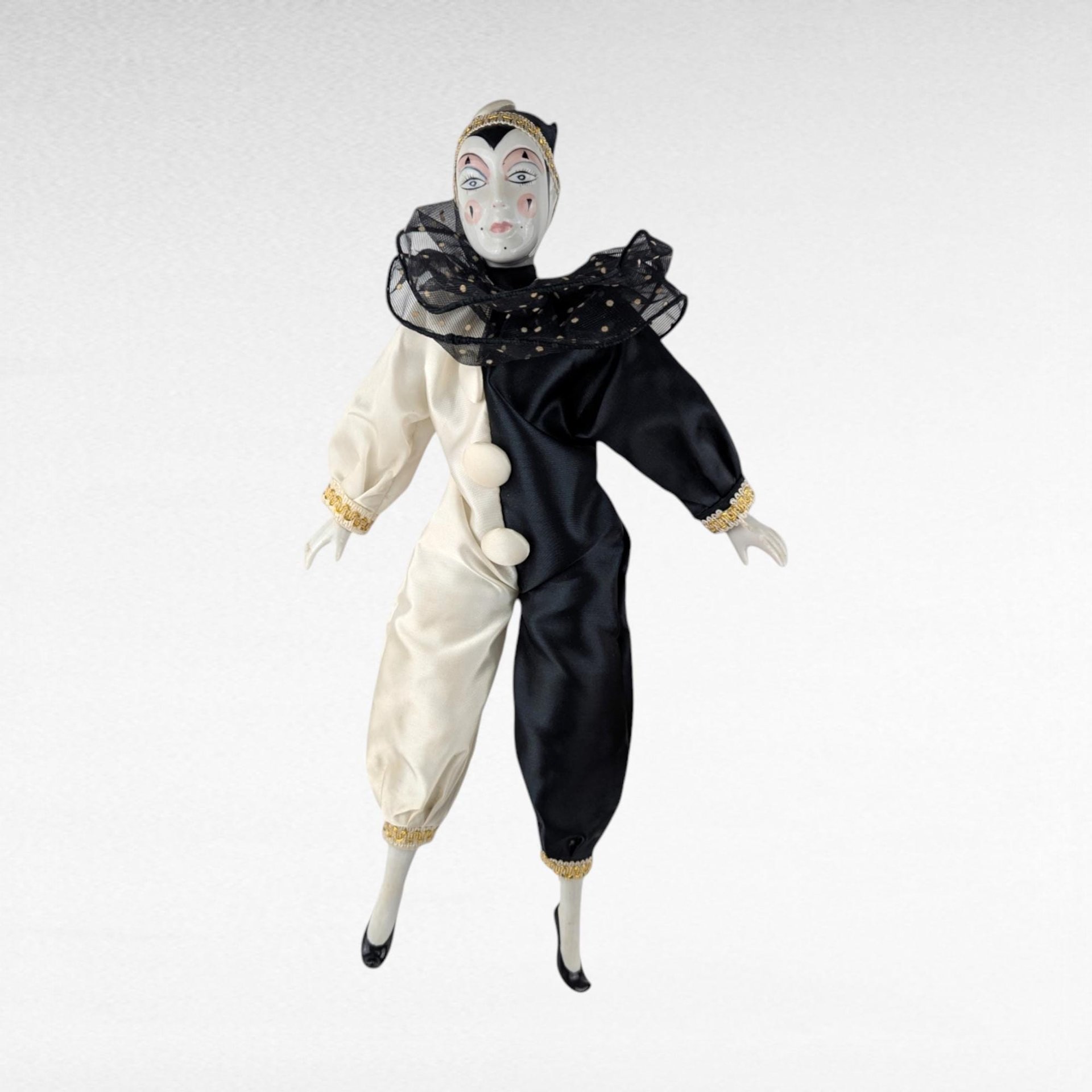Vintage Black and White Harlequin Doll. 