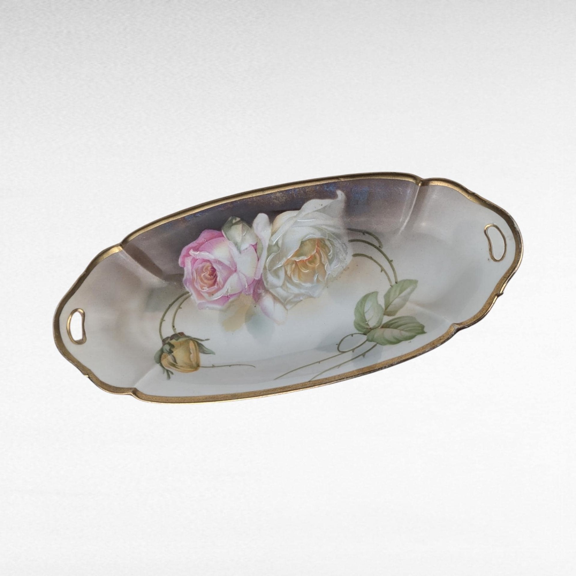 Vintage Suhl Germany Floral Celery Tray / Dresser Tray, 12" Oval Porcelain Serving Dish, Hand Painted Rose Design, Vanity Tray, Gift for Her