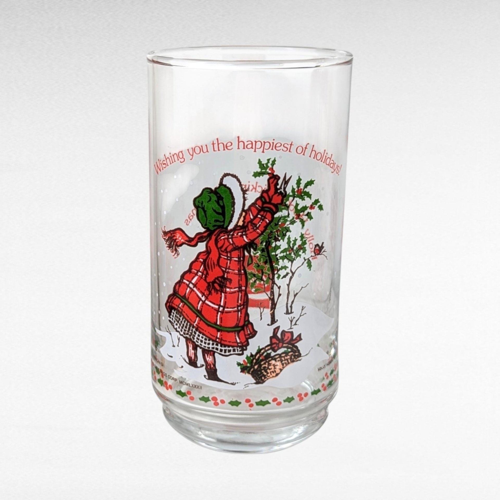 1982 Coca Cola Holly Hobbie Christmas Glasses, Vintage Set of 4 Collectible Holiday Drinkware, Gift for Nostalgia Lovers