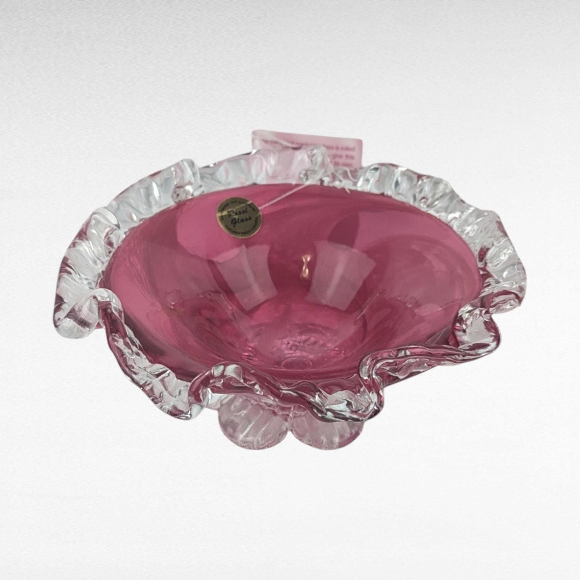 Vintage Rossi Glass Cranberry Mist Candy Dish, 22k Gold Crystal Accent Bowl, Elegant Home Decor, Gift for Hostess, Collector