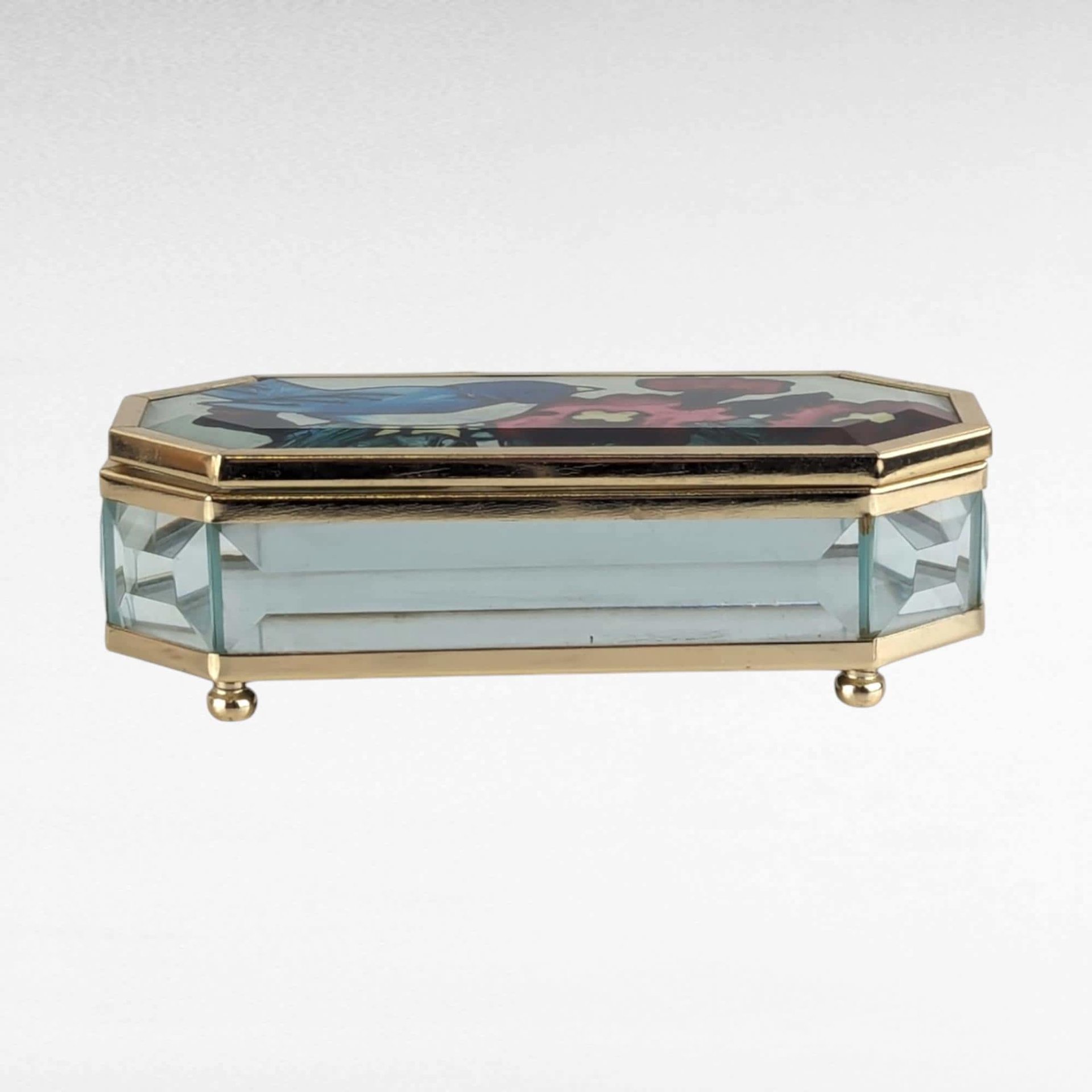 Vintage Joan Baker Designs Jewelry Box, Hand Painted Glass Trinket Box, Bluebird and Flowers, Collectible Box, Gift for Her