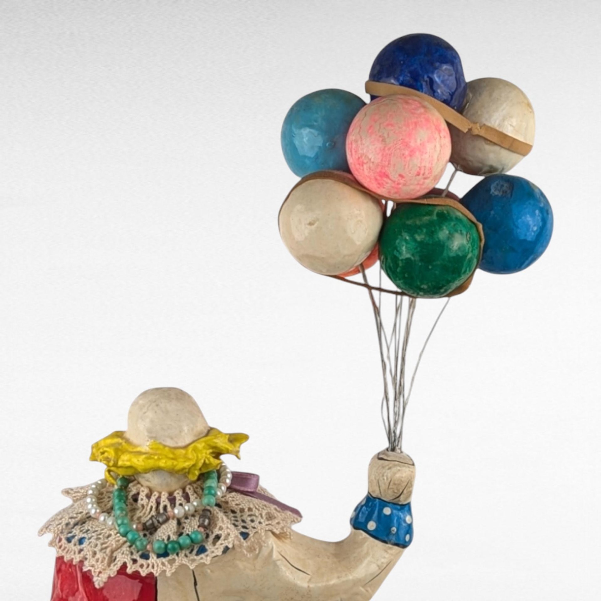 Vintage Paper Mache Clown Figure with Balloons, 16" Tall, Whimsical Decor, Collectible Clown, Gift for Clown Collectors, Carnival Decor
