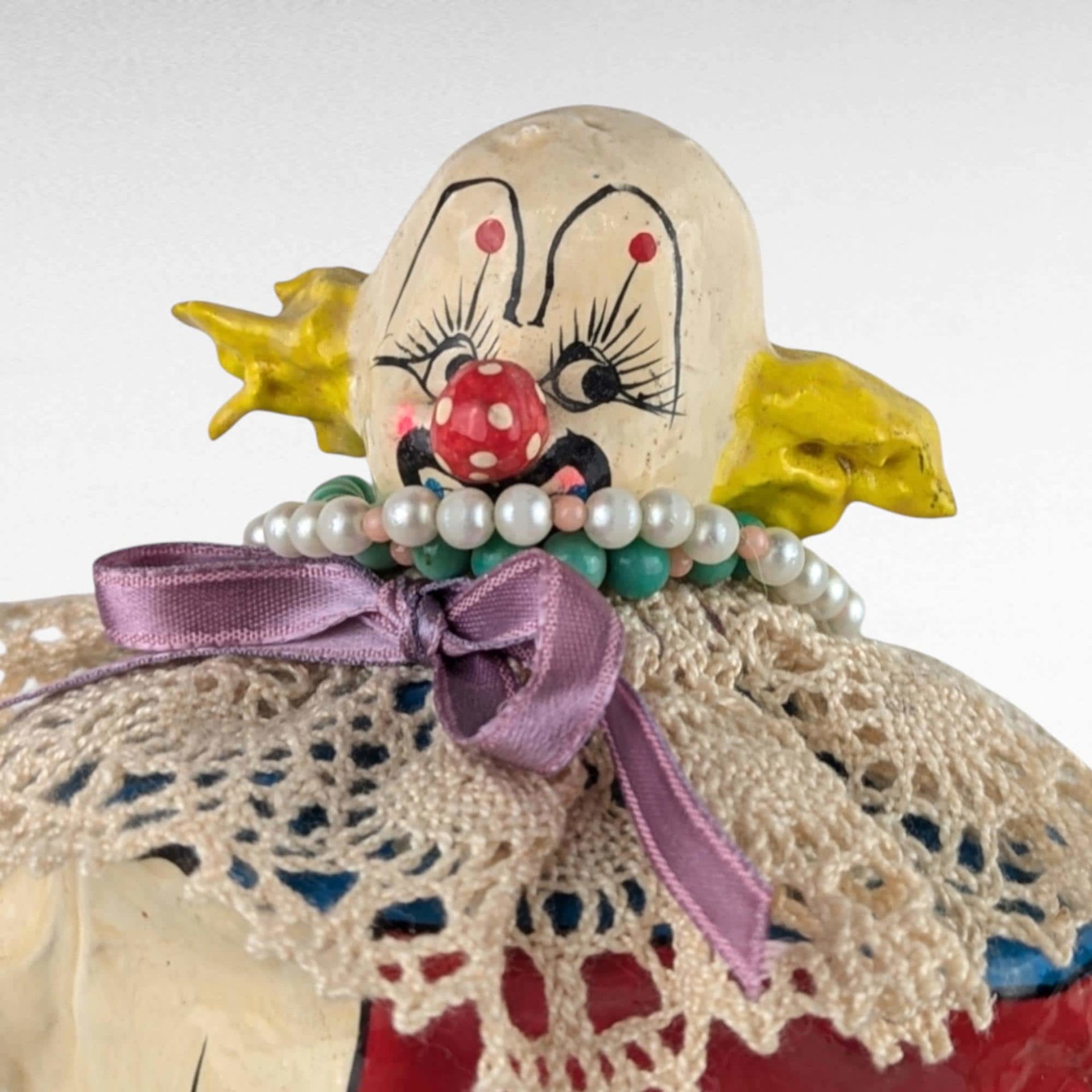 Vintage Paper Mache Clown Figure with Balloons, 16" Tall, Whimsical Decor, Collectible Clown, Gift for Clown Collectors, Carnival Decor