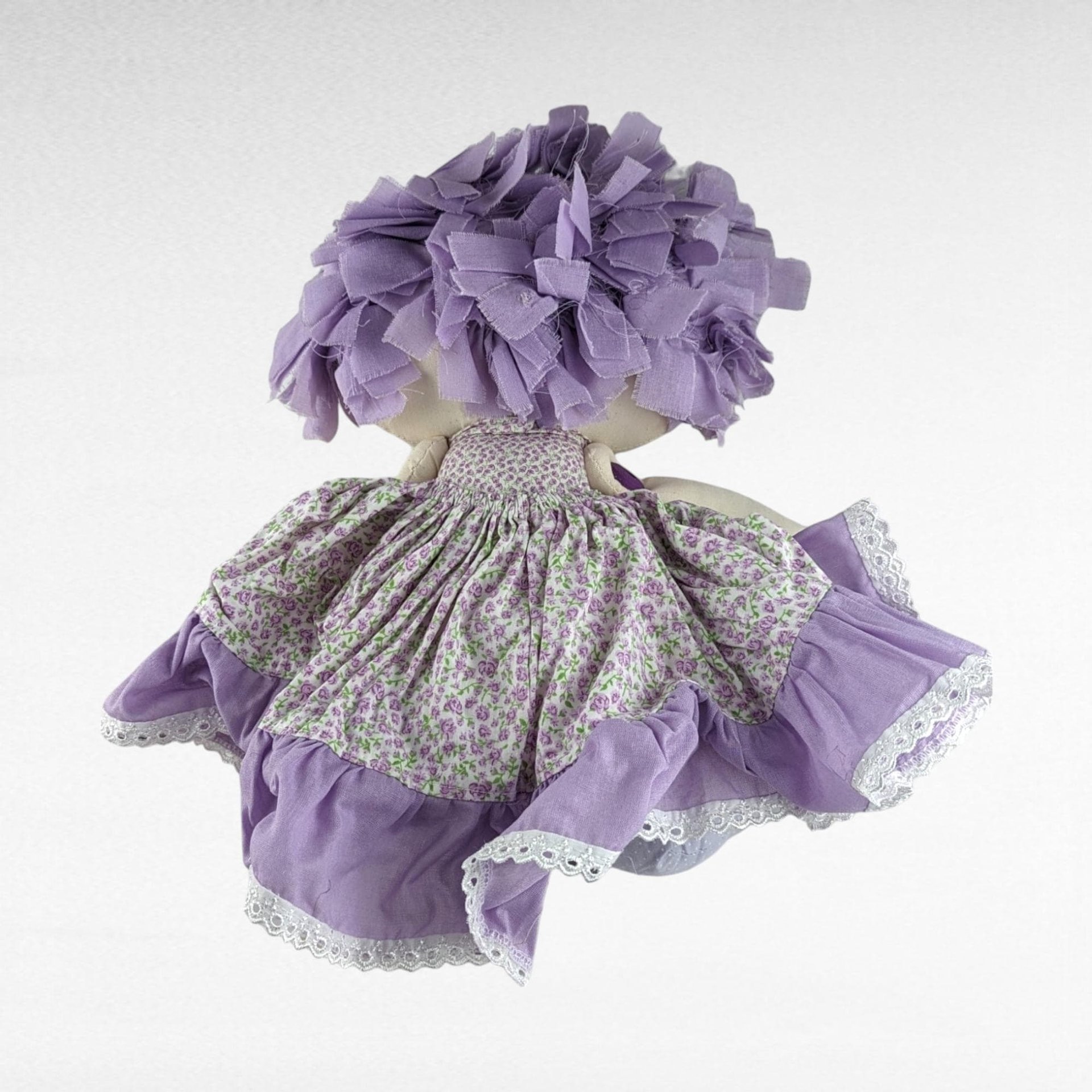 Vintage Handmade 19" Doll | Purple Floral Dress | Collectible Doll | Gift for Doll Lovers