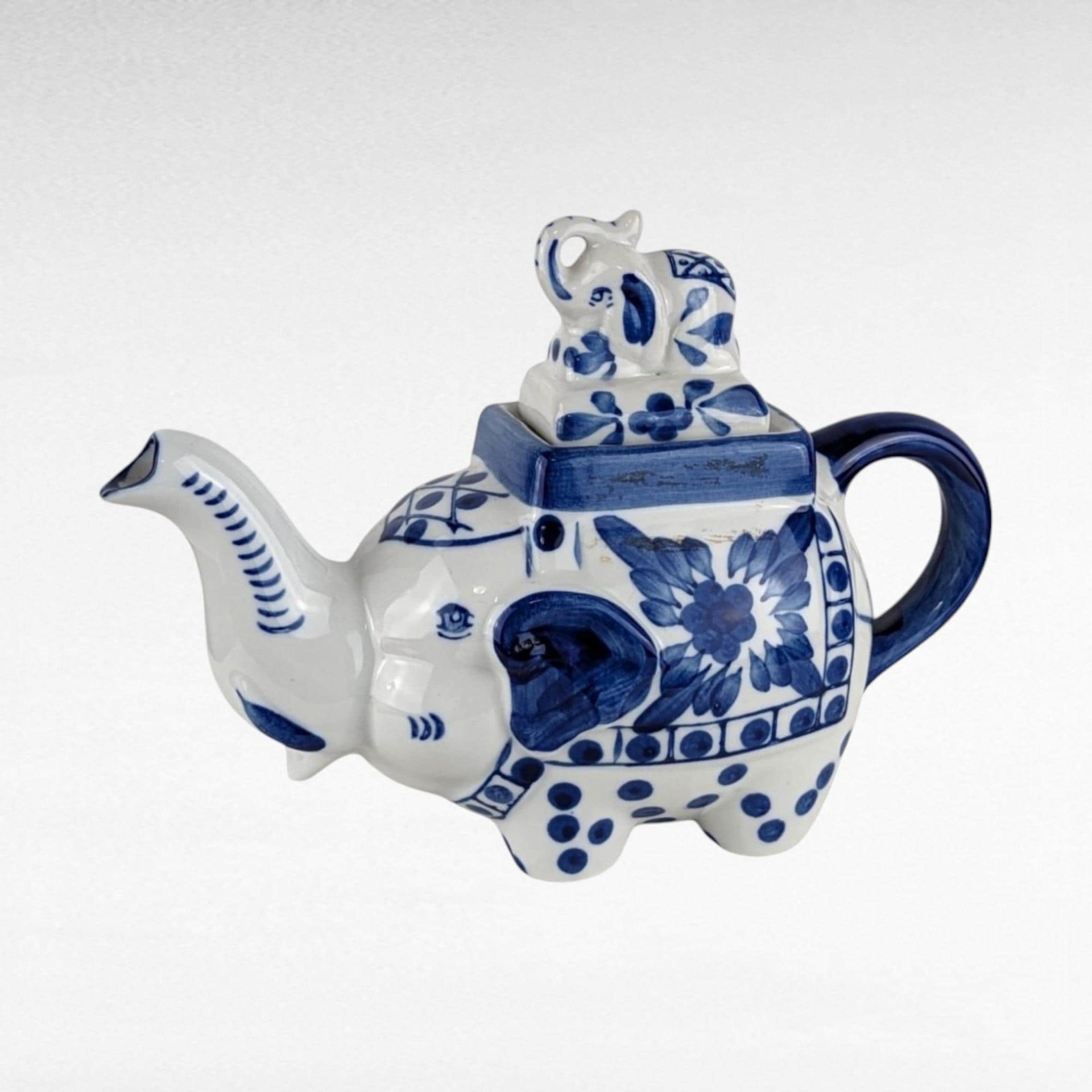 Vintage Bombay Blue and White Elephant Teapot | Ceramic Elephant Teapot | Animal Teapot |  Unique Gift